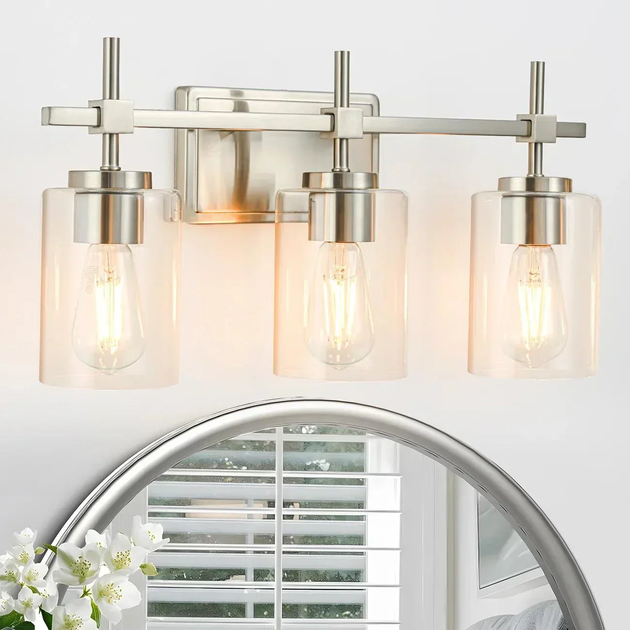 Parrot Uncle Jasper 3-Light Modern Clear Glass Bathroom Vanity Light, Black & Nickel - Image 12