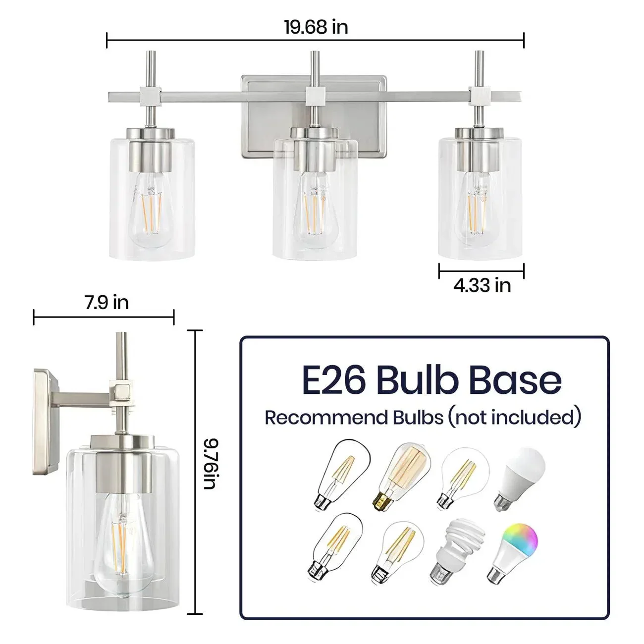 Parrot Uncle Jasper 3-Light Modern Clear Glass Bathroom Vanity Light, Black & Nickel - Image 13