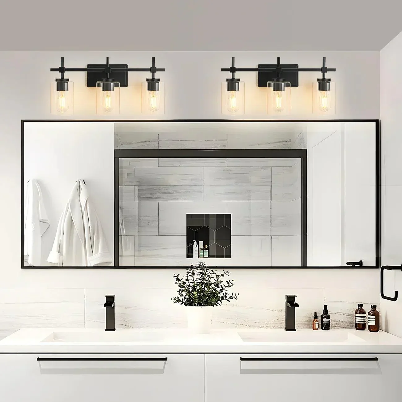 Parrot Uncle Jasper 3-Light Modern Clear Glass Bathroom Vanity Light, Black & Nickel - Image 2