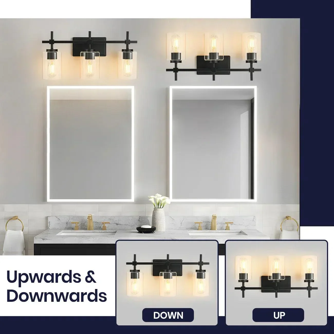 Parrot Uncle Jasper 3-Light Modern Clear Glass Bathroom Vanity Light, Black & Nickel - Image 4