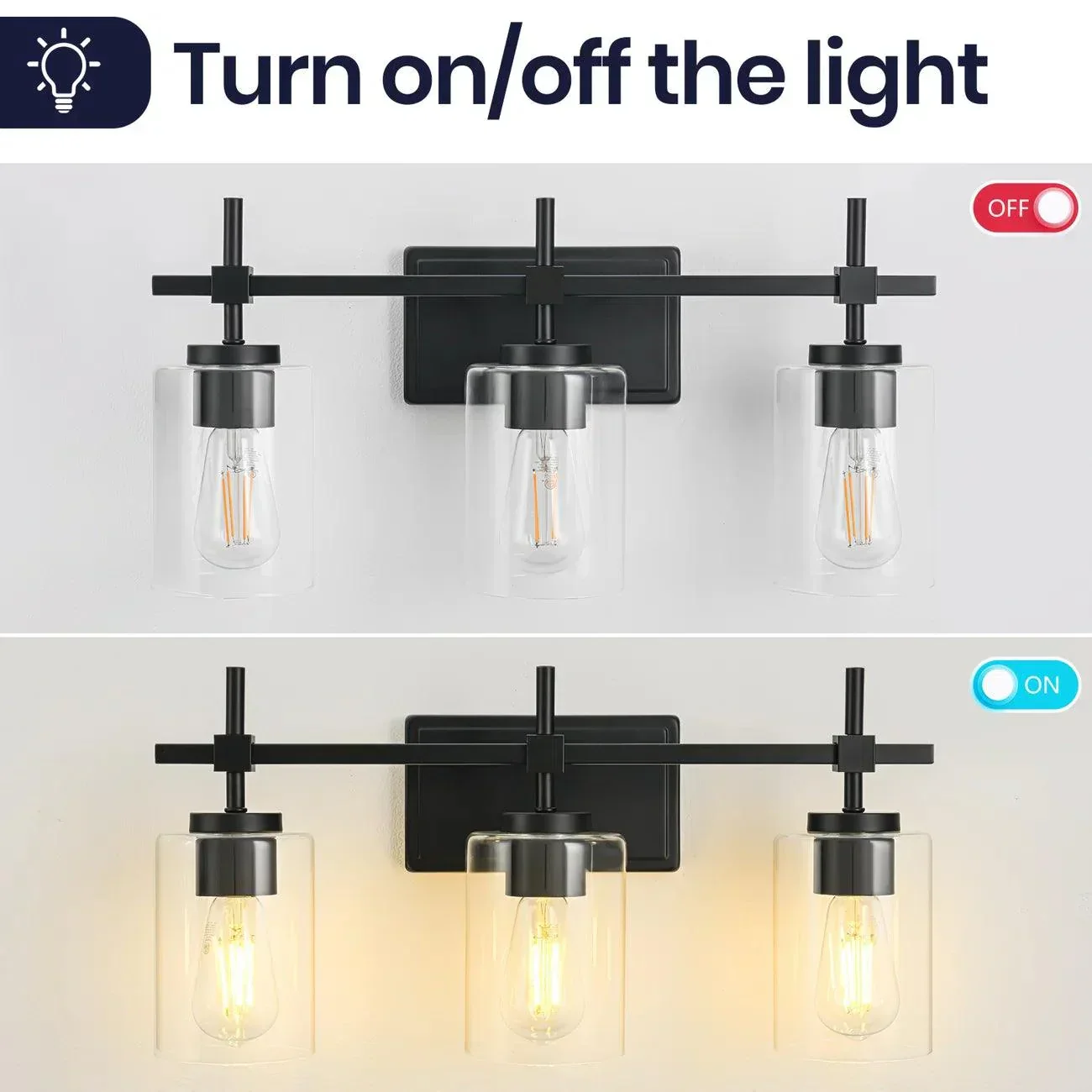 Parrot Uncle Jasper 3-Light Modern Clear Glass Bathroom Vanity Light, Black & Nickel - Image 5