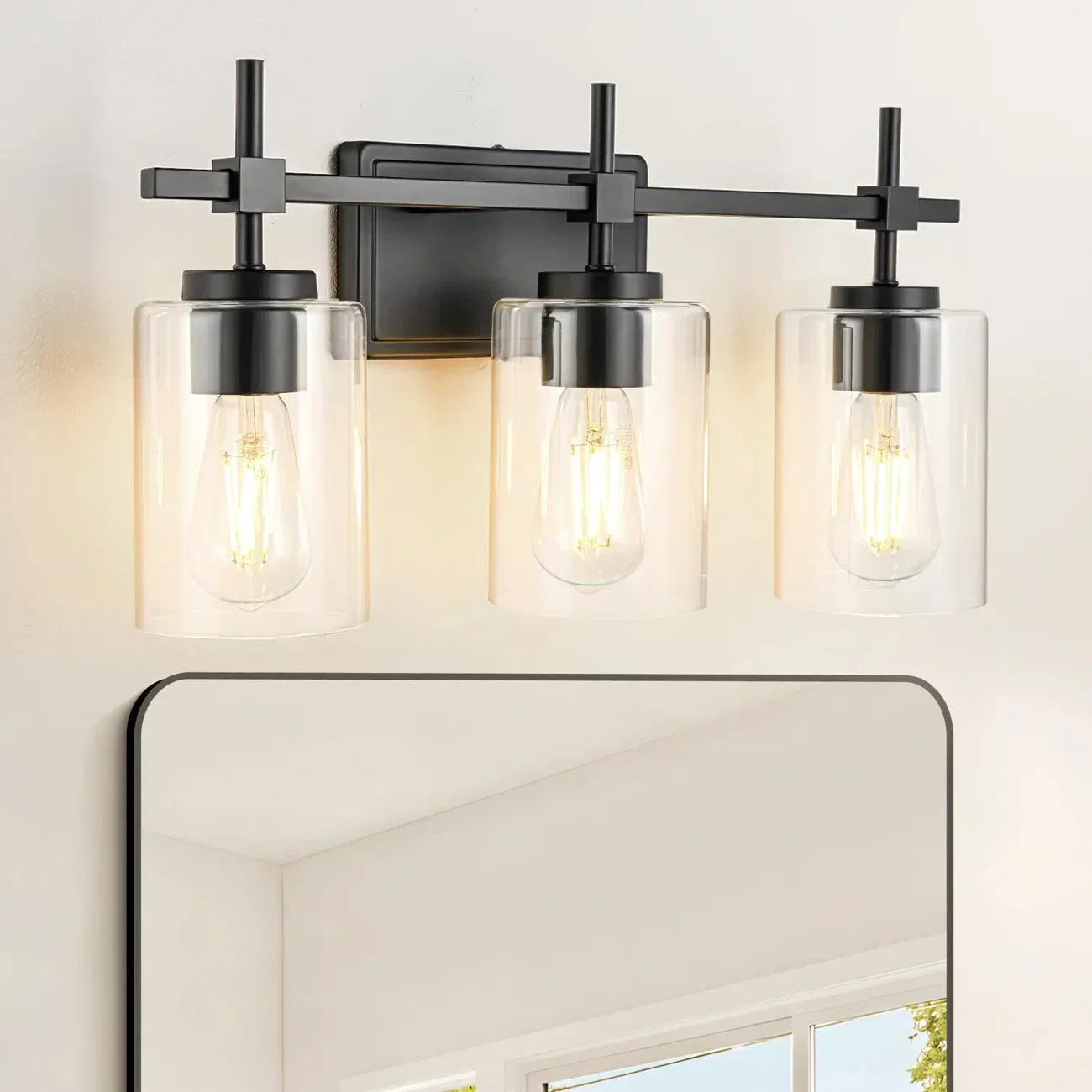 Parrot Uncle Jasper 3-Light Modern Clear Glass Bathroom Vanity Light, Black & Nickel - Image 6