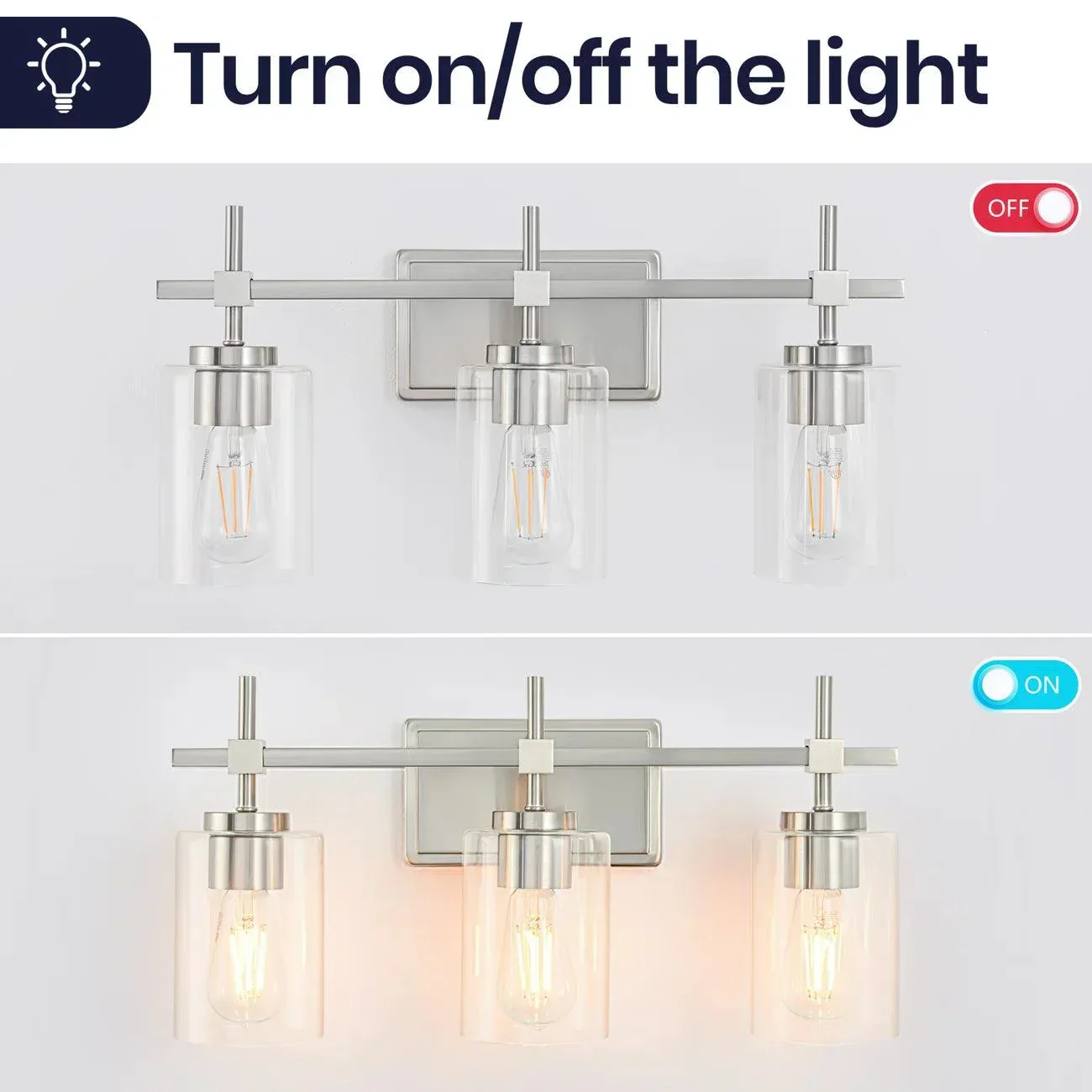 Parrot Uncle Jasper 3-Light Modern Clear Glass Bathroom Vanity Light, Black & Nickel - Image 9