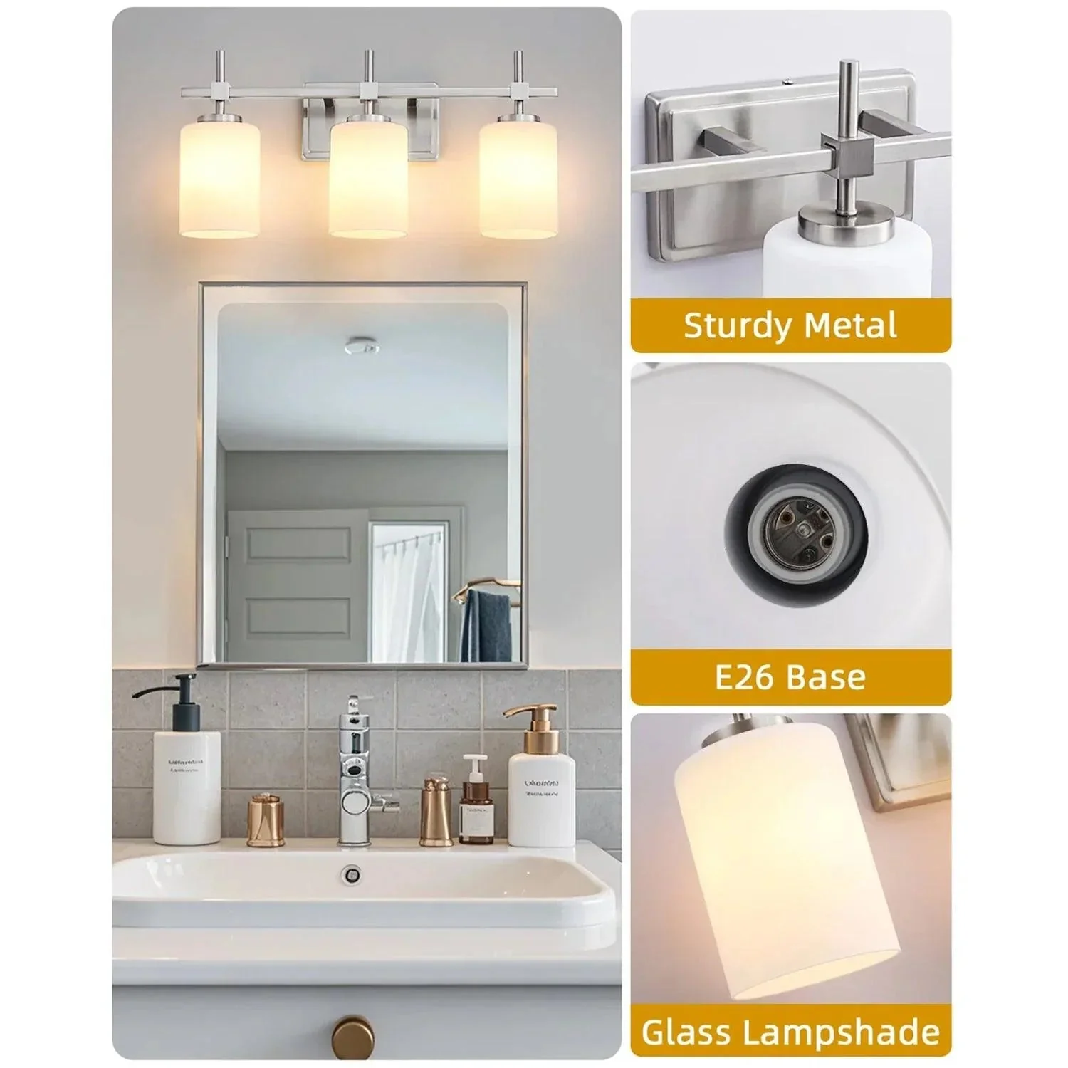 Parrot Uncle Jasper Modern Frosted Glass 3-Light Bathroom Vanity Light - Image 12