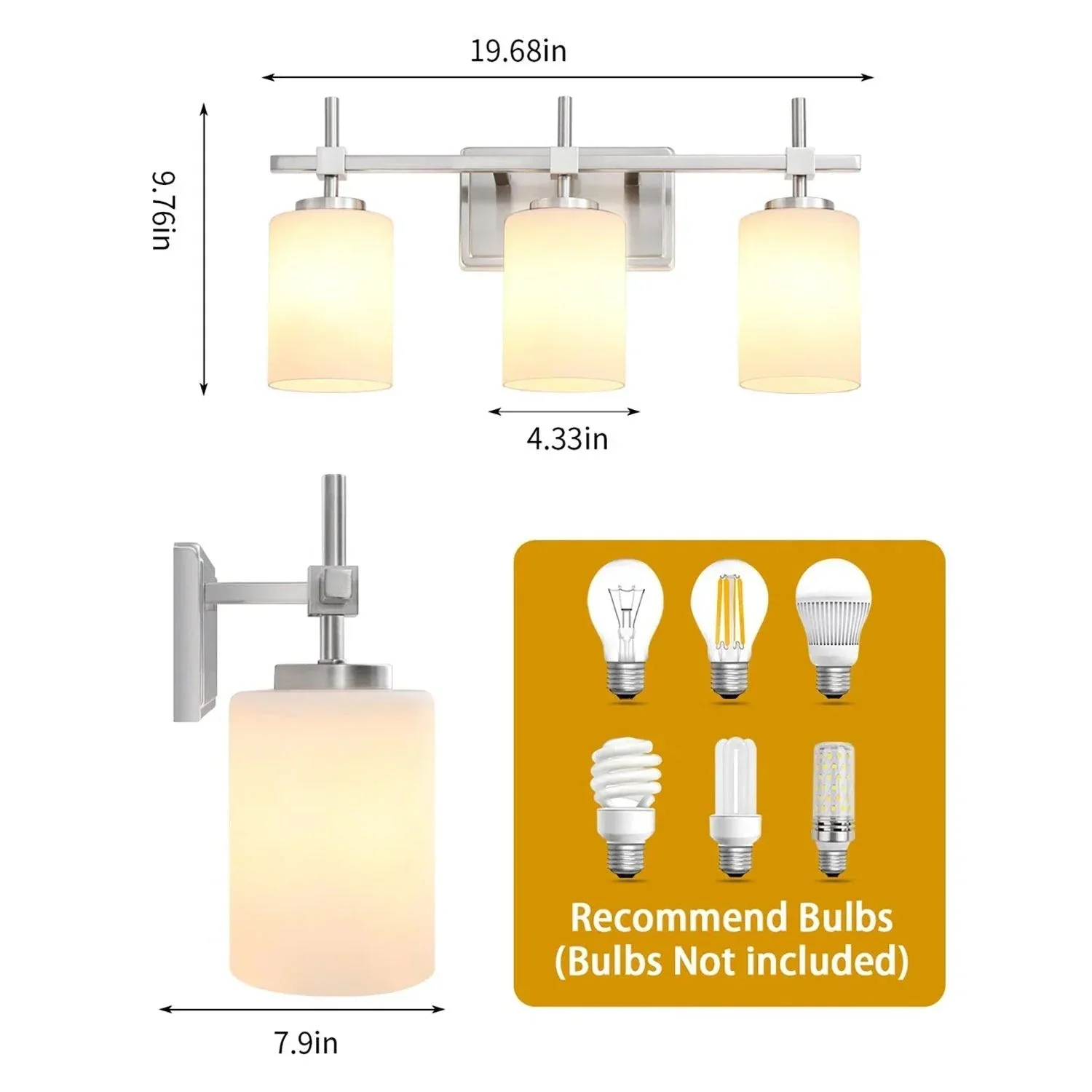 Parrot Uncle Jasper Modern Frosted Glass 3-Light Bathroom Vanity Light - Image 16