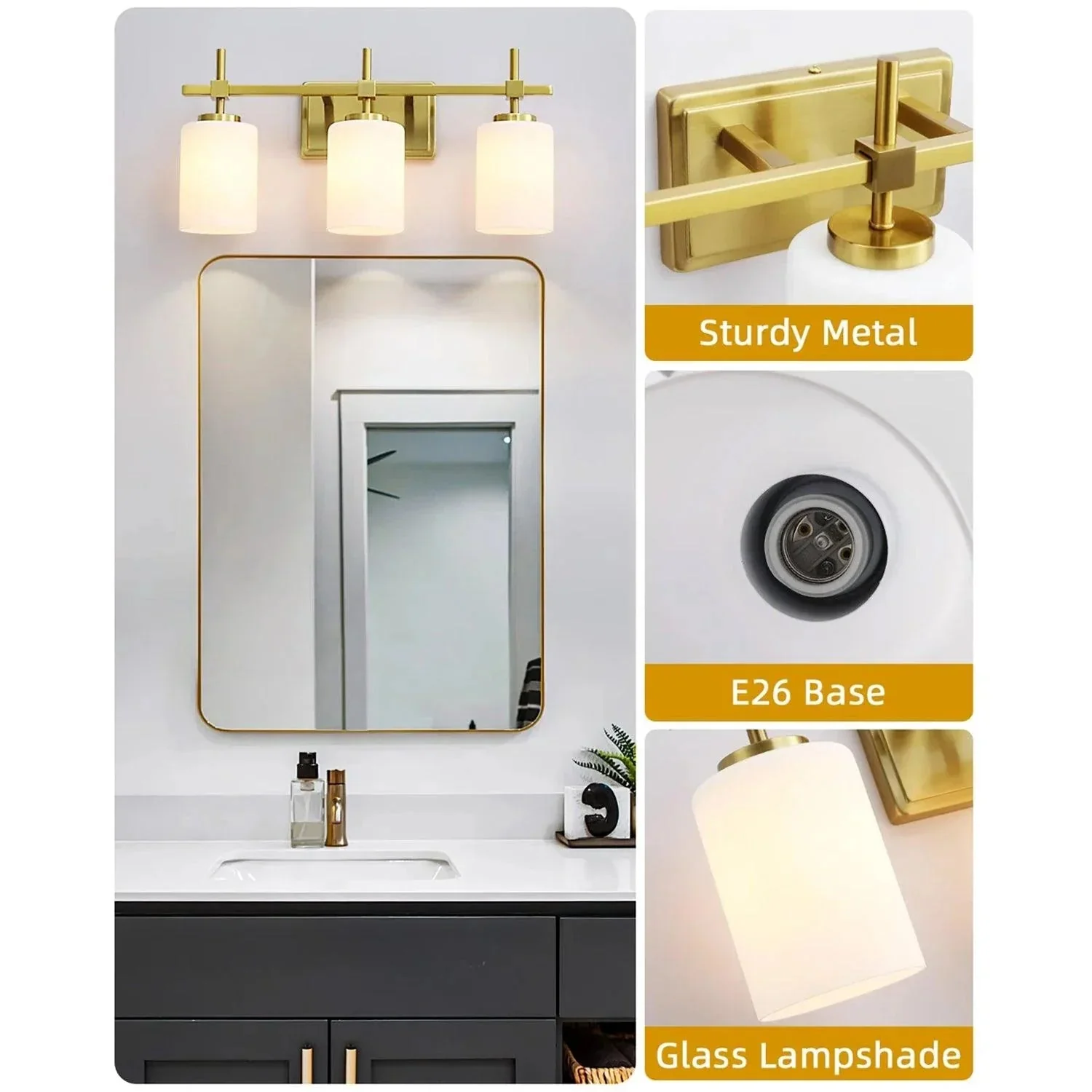 Parrot Uncle Jasper Modern Frosted Glass 3-Light Bathroom Vanity Light - Image 3