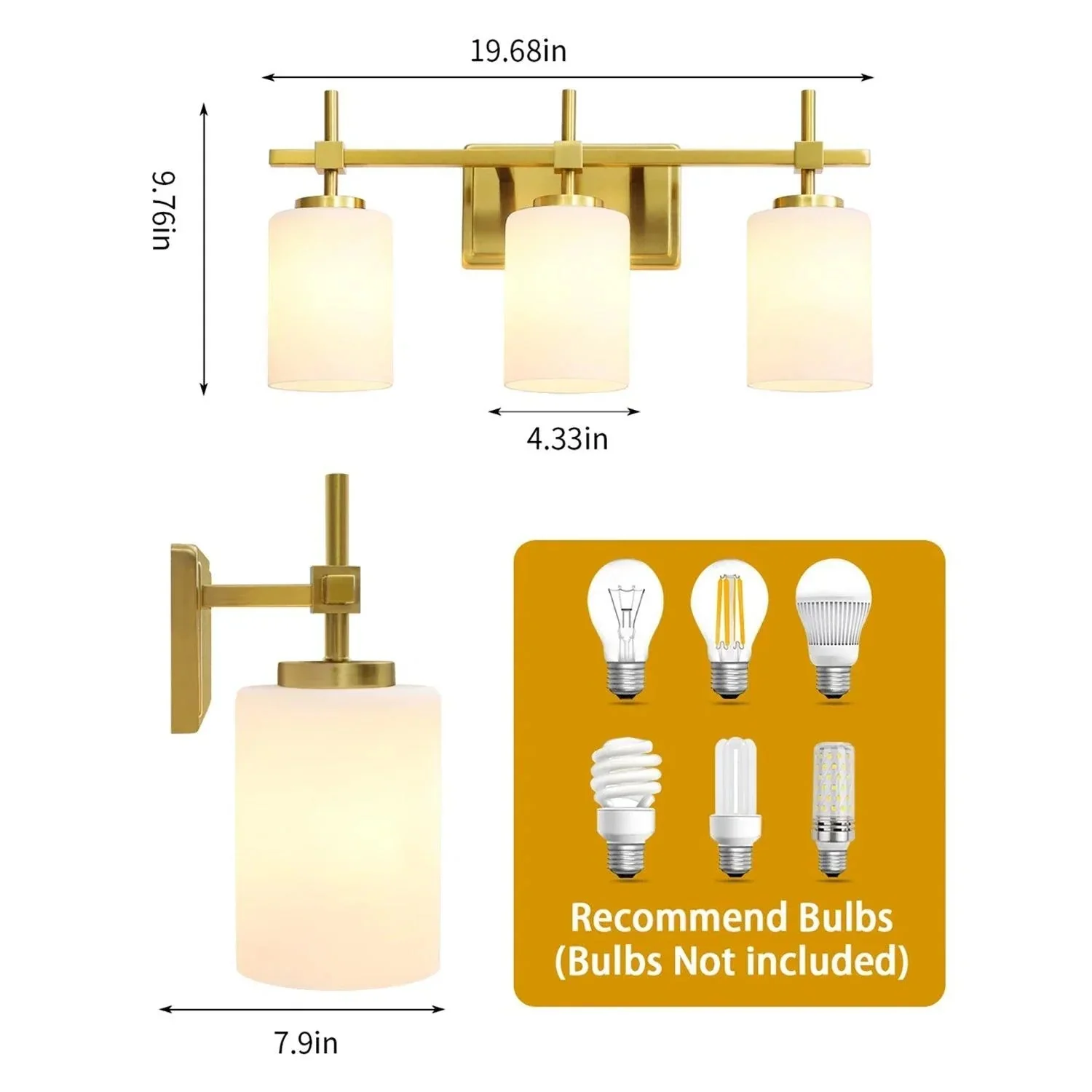 Parrot Uncle Jasper Modern Frosted Glass 3-Light Bathroom Vanity Light - Image 8