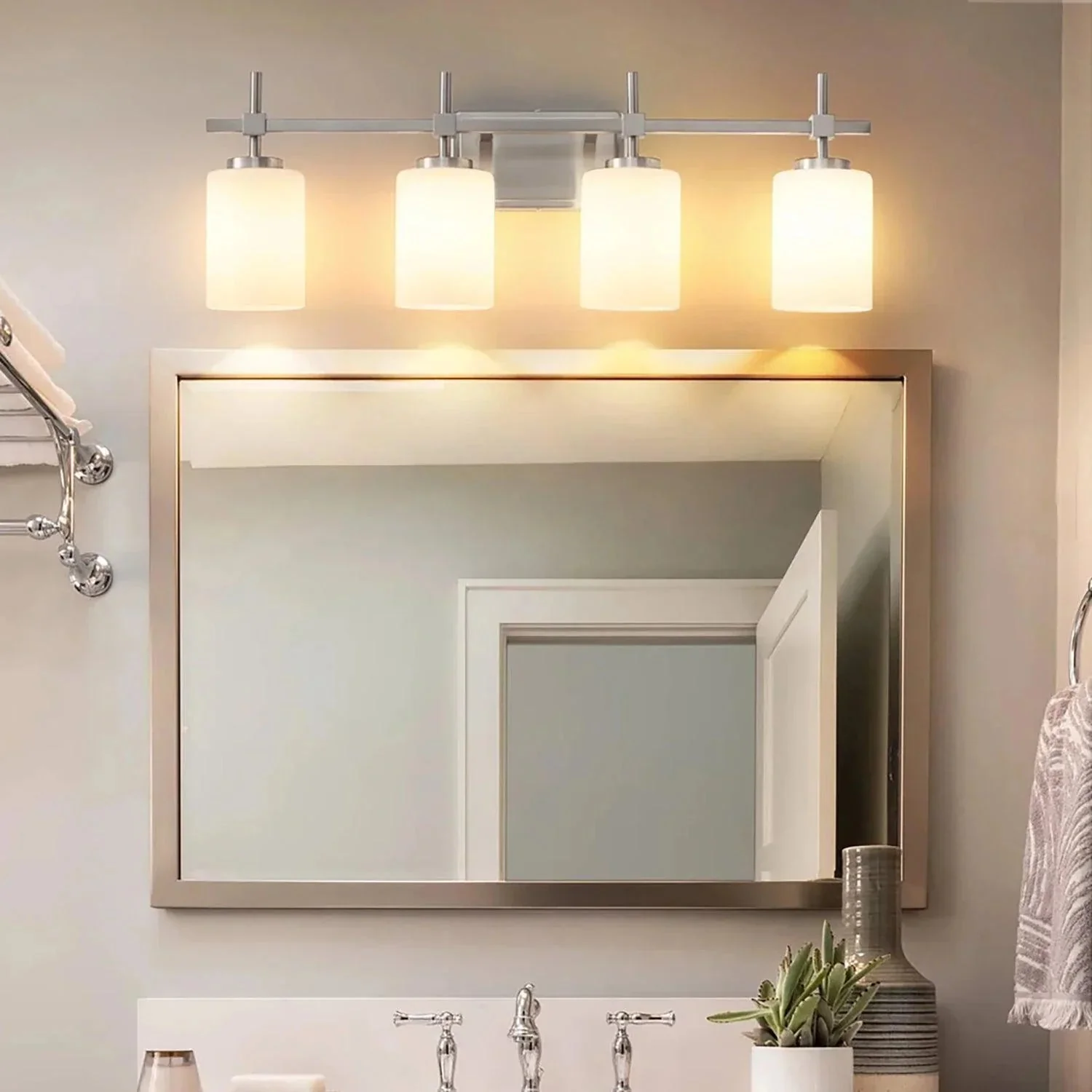 Jasper Gold Modern Frosted Glass 4-Light Bathroom Vanity Light - Image 11