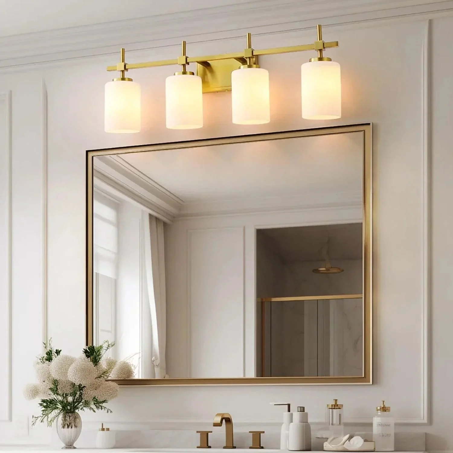 Jasper Gold Modern Frosted Glass 4-Light Bathroom Vanity Light - Image 2