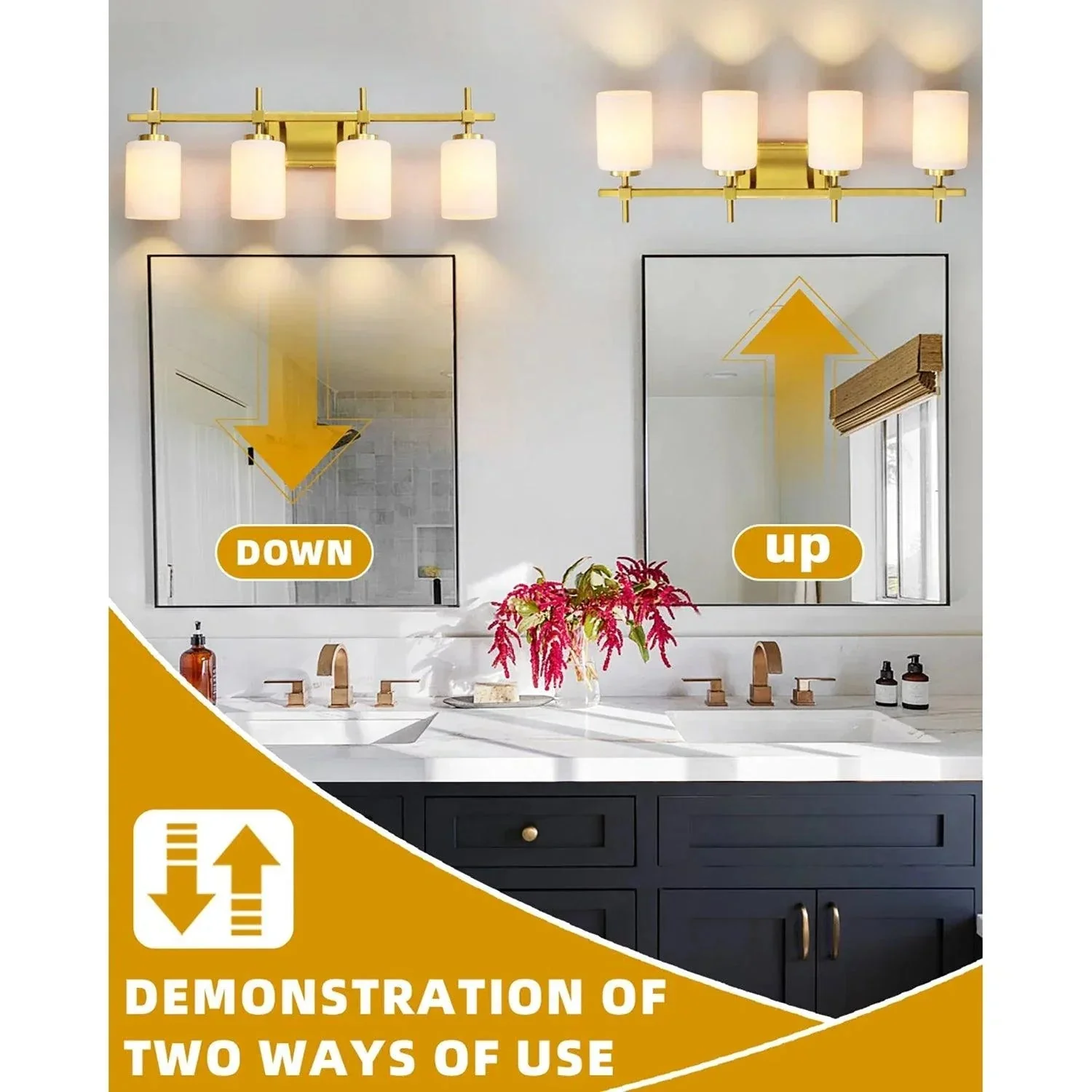 Jasper Gold Modern Frosted Glass 4-Light Bathroom Vanity Light - Image 6