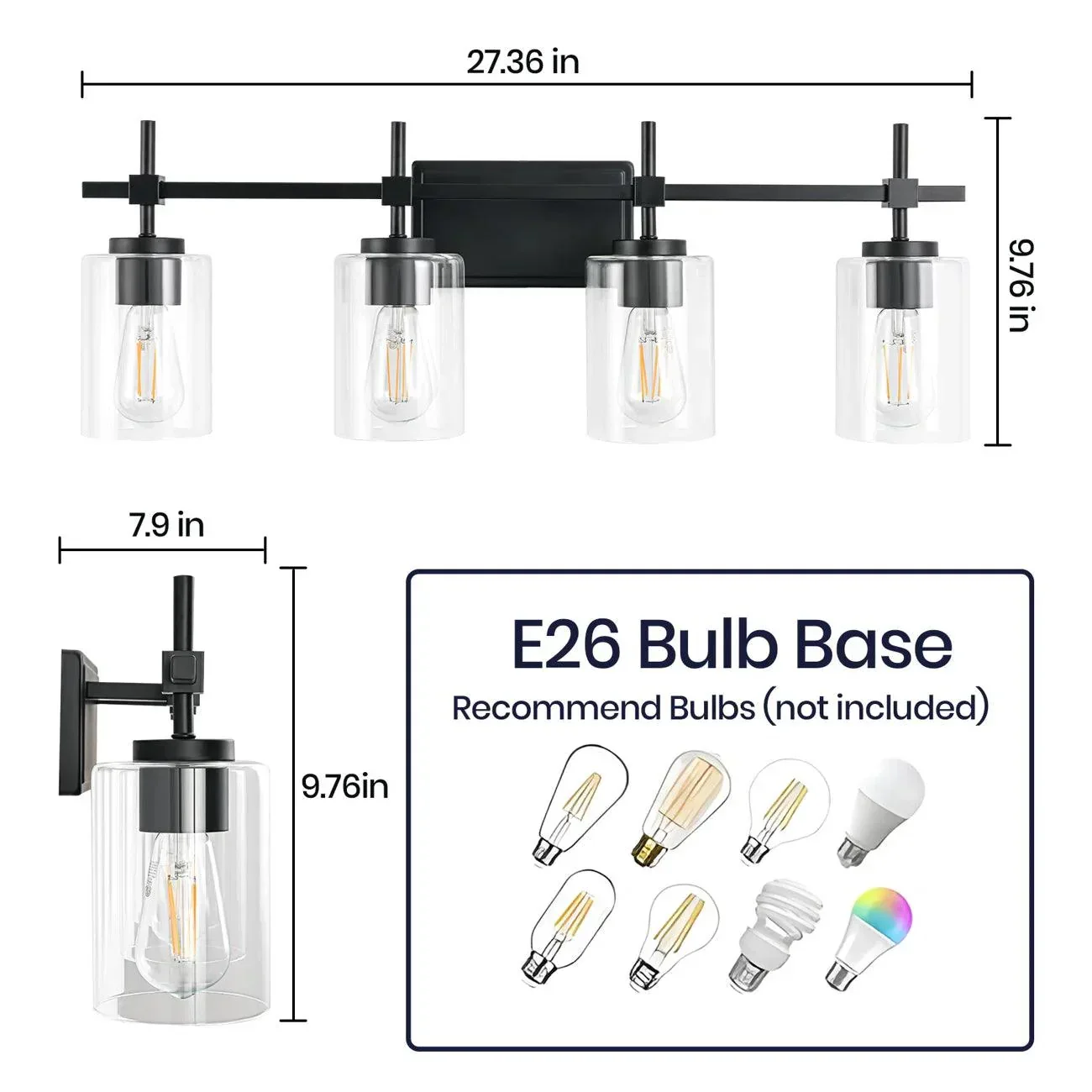 Parrot Uncle Jasper Modern 4-Light Clear Glass Bathroom Lights Linear Vanity Light - Image 14
