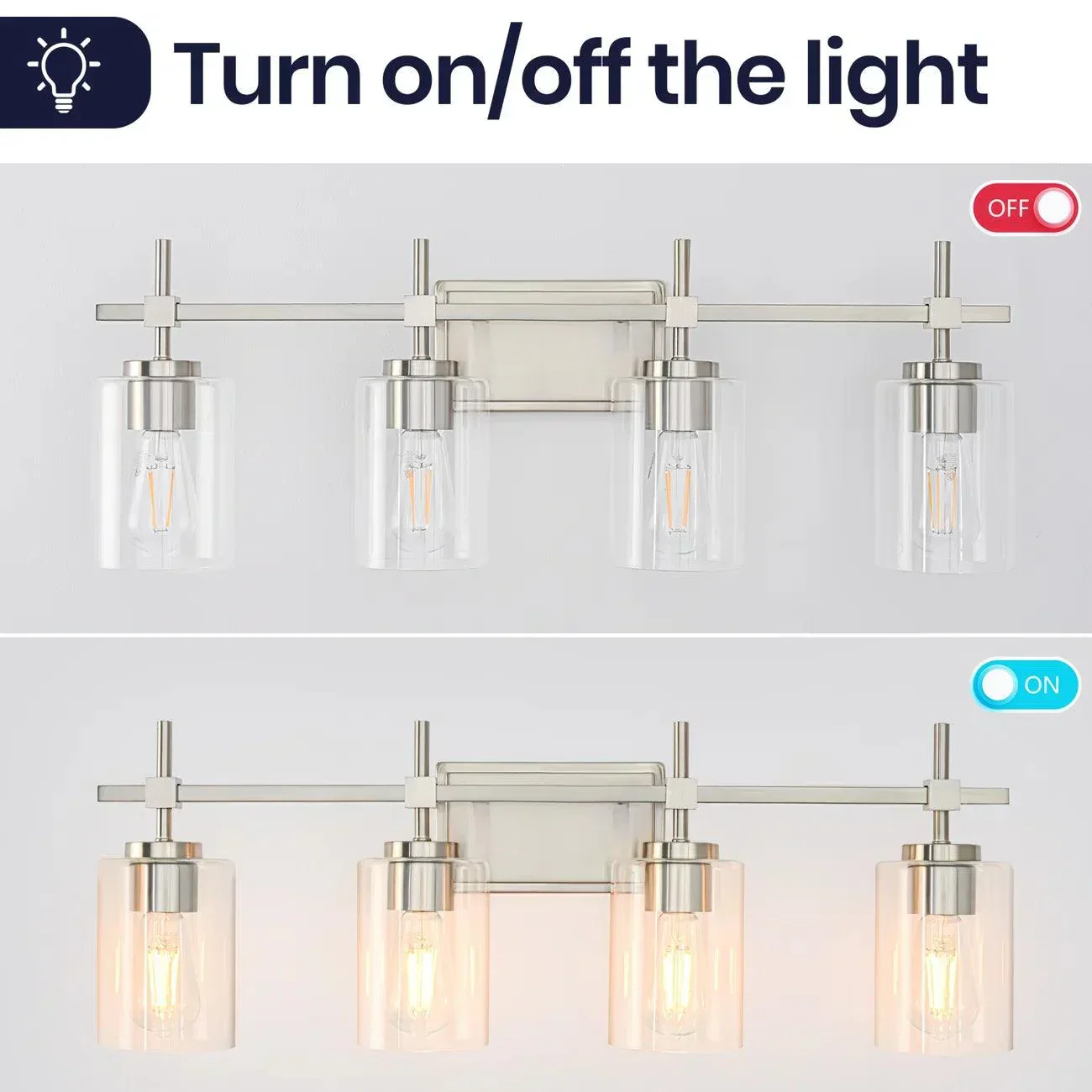 Parrot Uncle Jasper Modern 4-Light Clear Glass Bathroom Lights Linear Vanity Light - Image 6