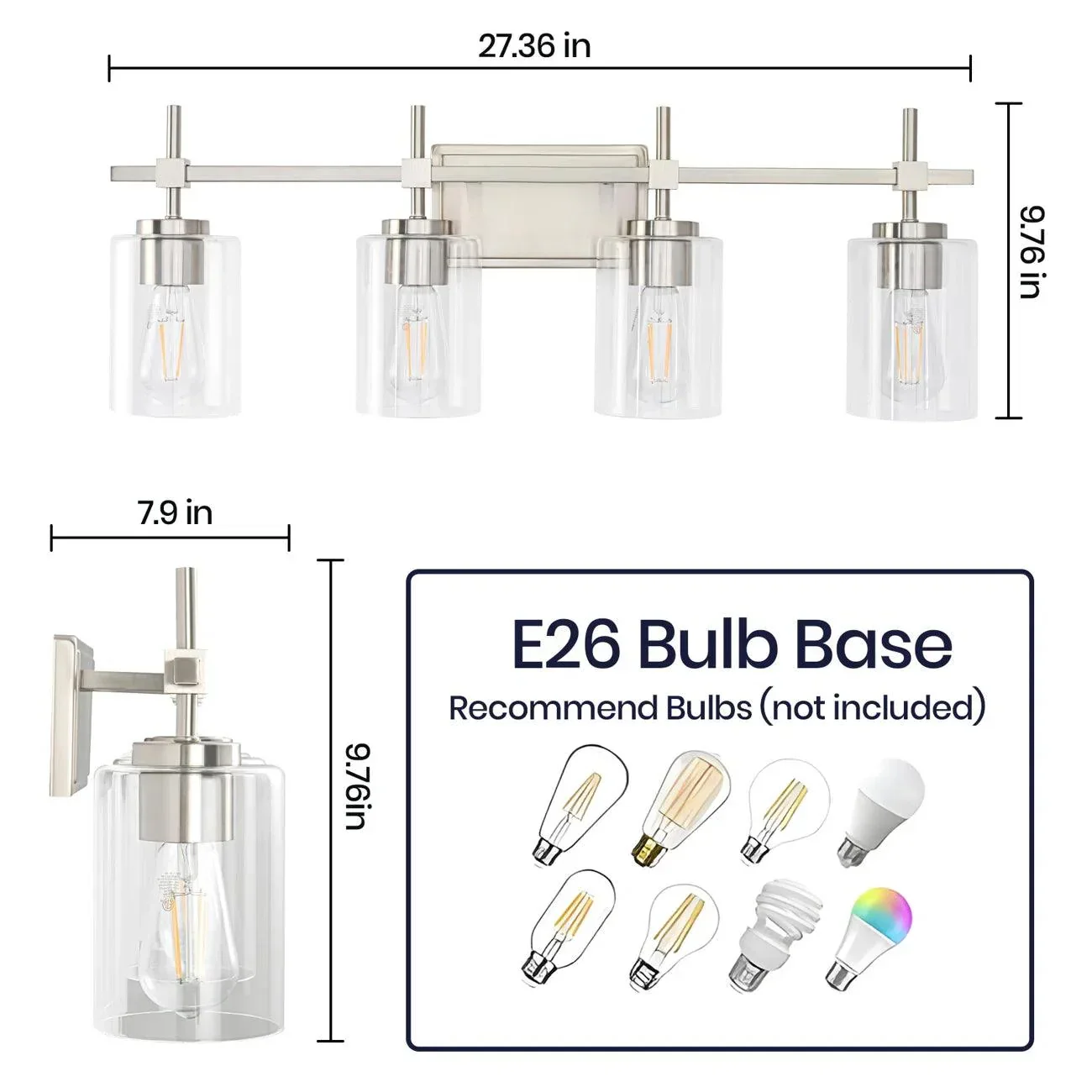 Parrot Uncle Jasper Modern 4-Light Clear Glass Bathroom Lights Linear Vanity Light - Image 7