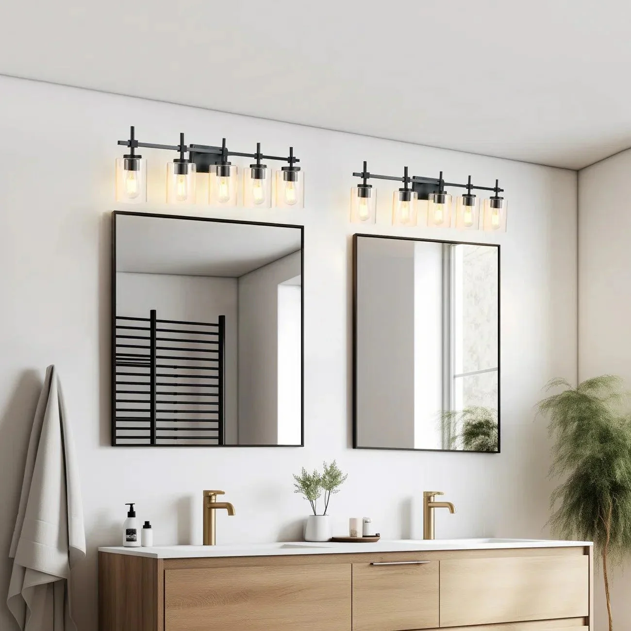 Parrot Uncle Jasper Modern Brushed Nickel & Black Clear Glass 5-Light Bathroom Linear Vanity Light - Image 10