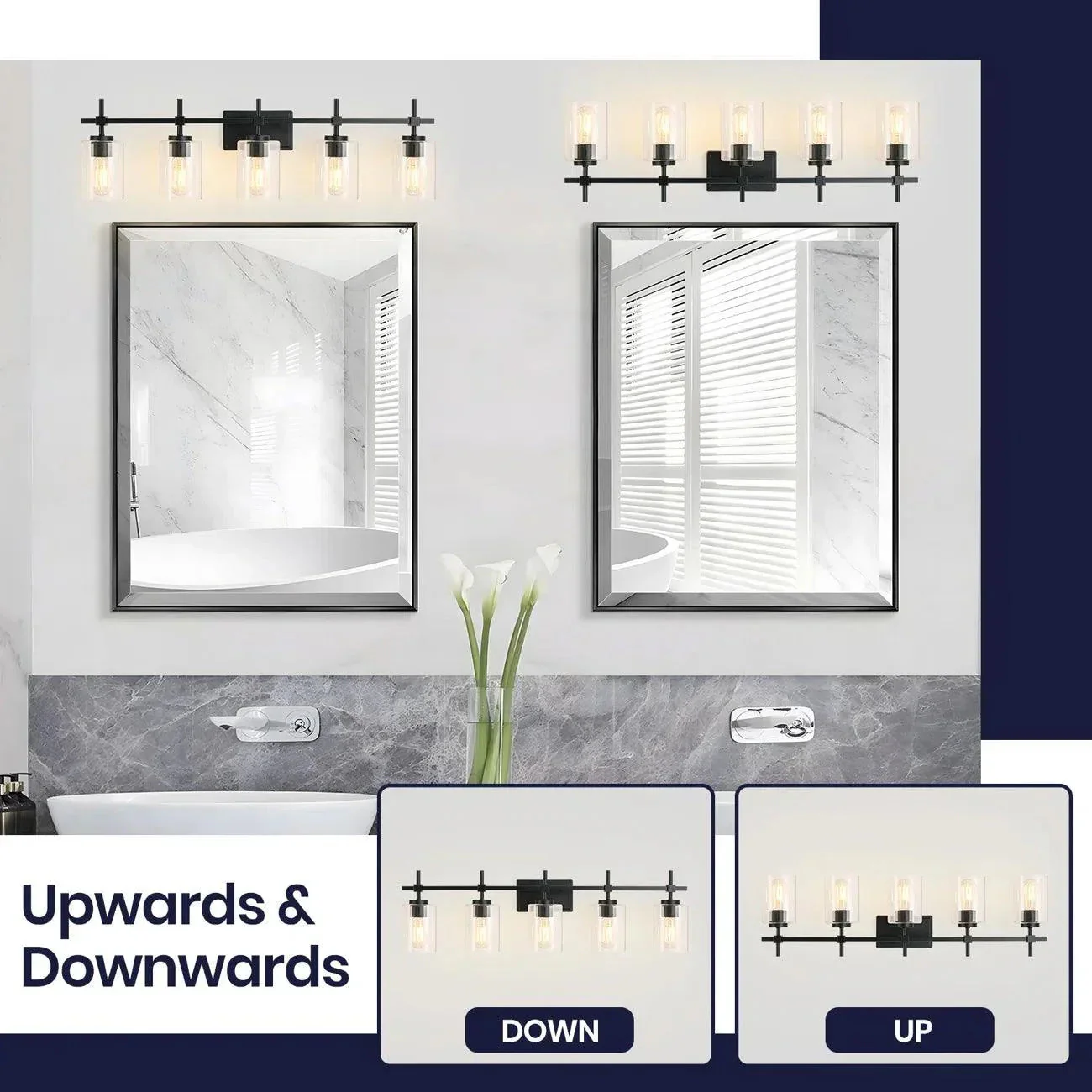 Parrot Uncle Jasper Modern Brushed Nickel & Black Clear Glass 5-Light Bathroom Linear Vanity Light - Image 11