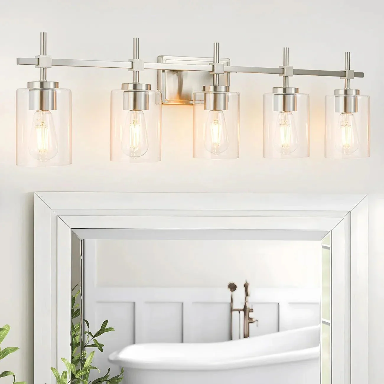 Parrot Uncle Jasper Modern Brushed Nickel & Black Clear Glass 5-Light Bathroom Linear Vanity Light - Image 2