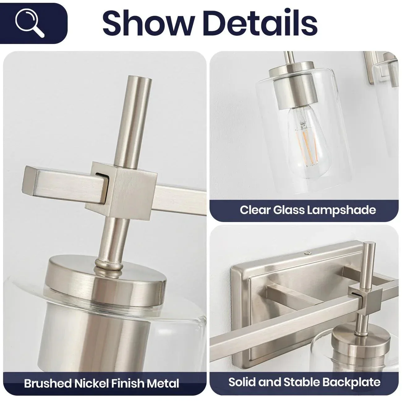 Parrot Uncle Jasper Modern Brushed Nickel & Black Clear Glass 5-Light Bathroom Linear Vanity Light - Image 3