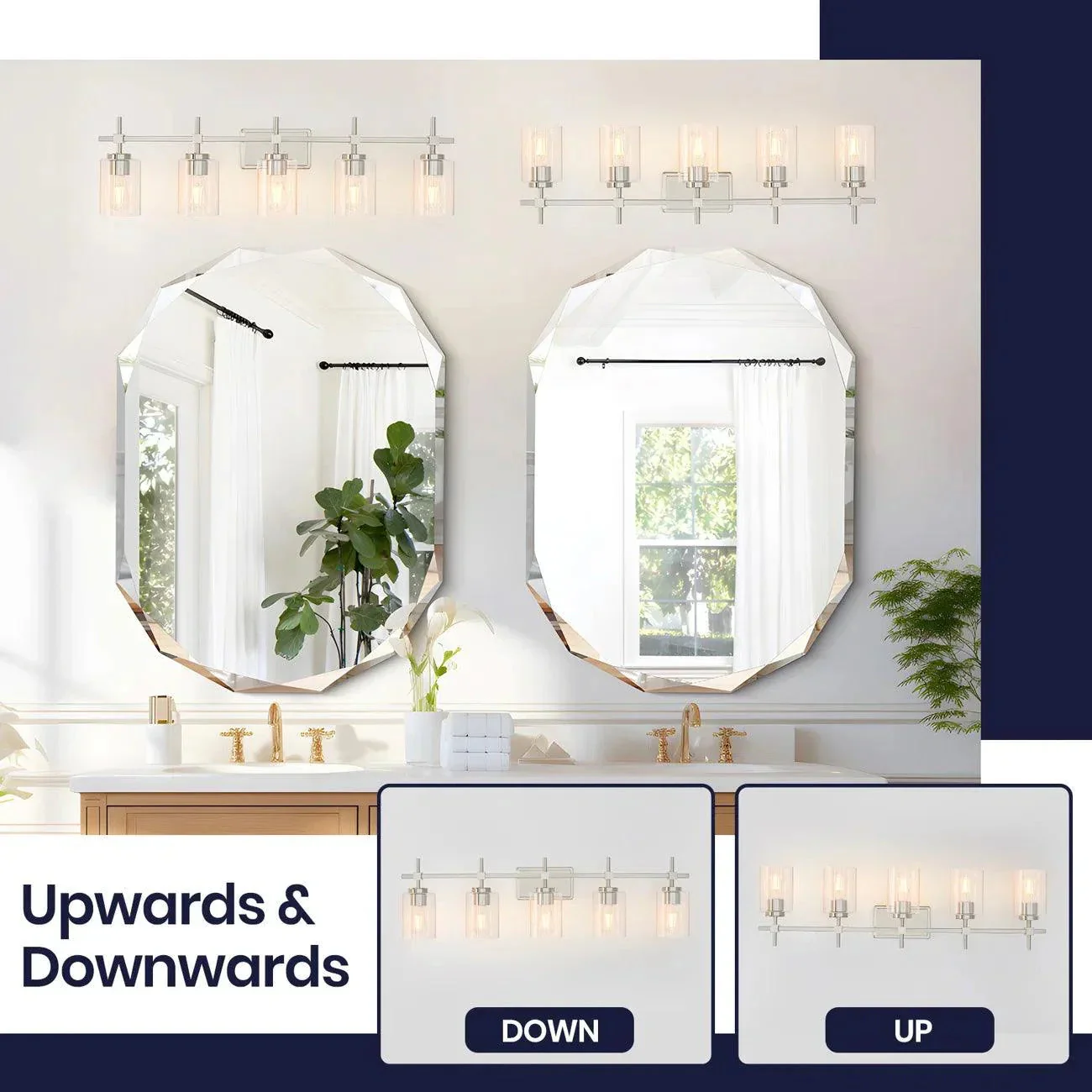 Parrot Uncle Jasper Modern Brushed Nickel & Black Clear Glass 5-Light Bathroom Linear Vanity Light - Image 5