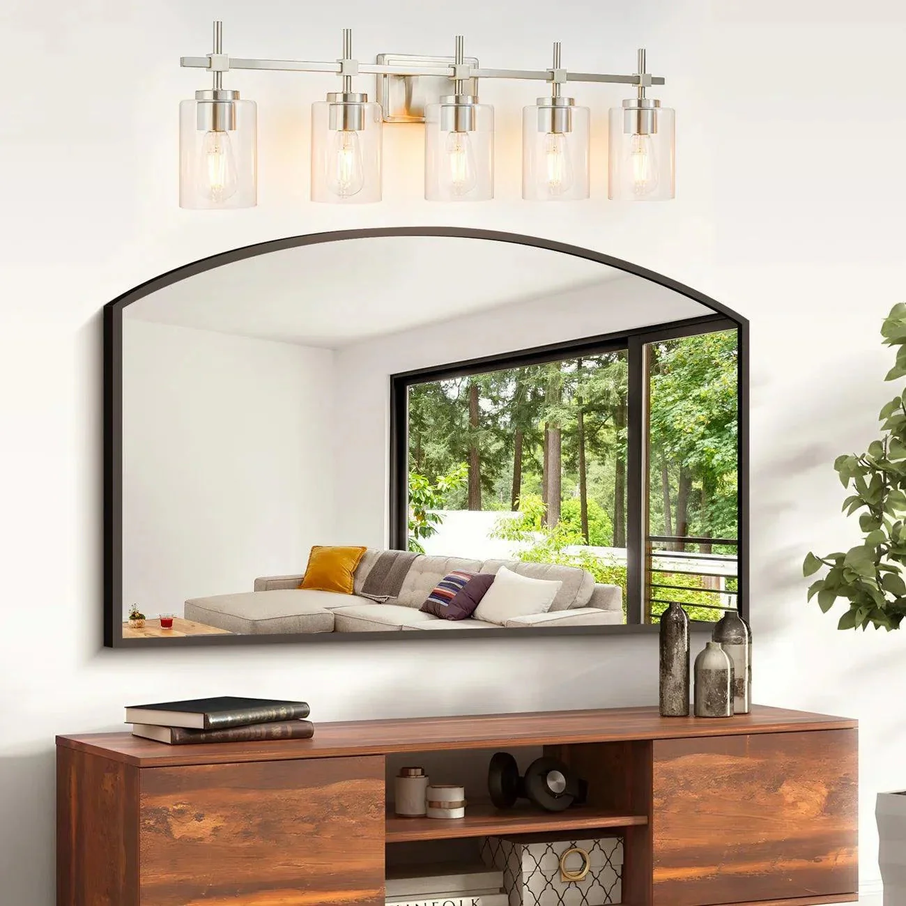 Parrot Uncle Jasper Modern Brushed Nickel & Black Clear Glass 5-Light Bathroom Linear Vanity Light - Image 7