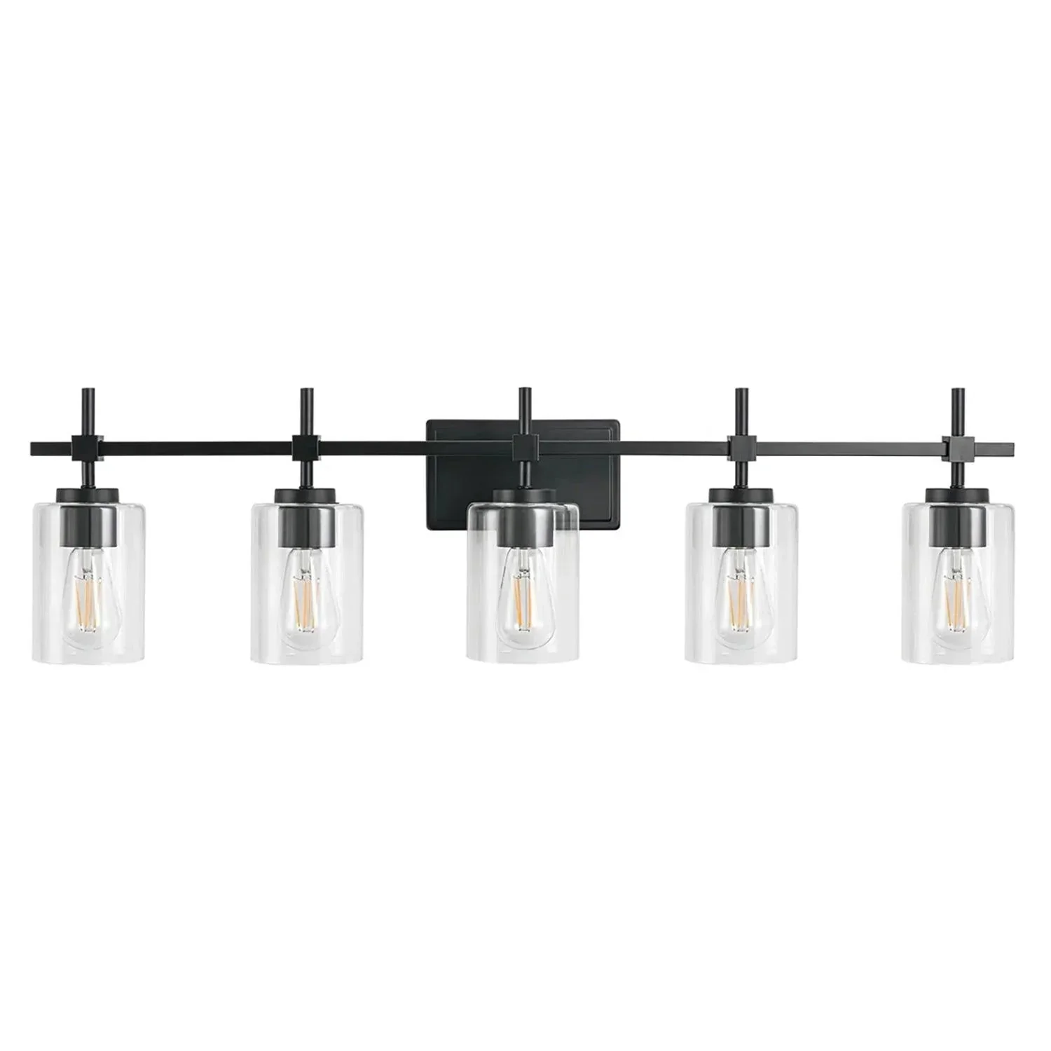 Parrot Uncle Jasper Modern Brushed Nickel & Black Clear Glass 5-Light Bathroom Linear Vanity Light - Image 9