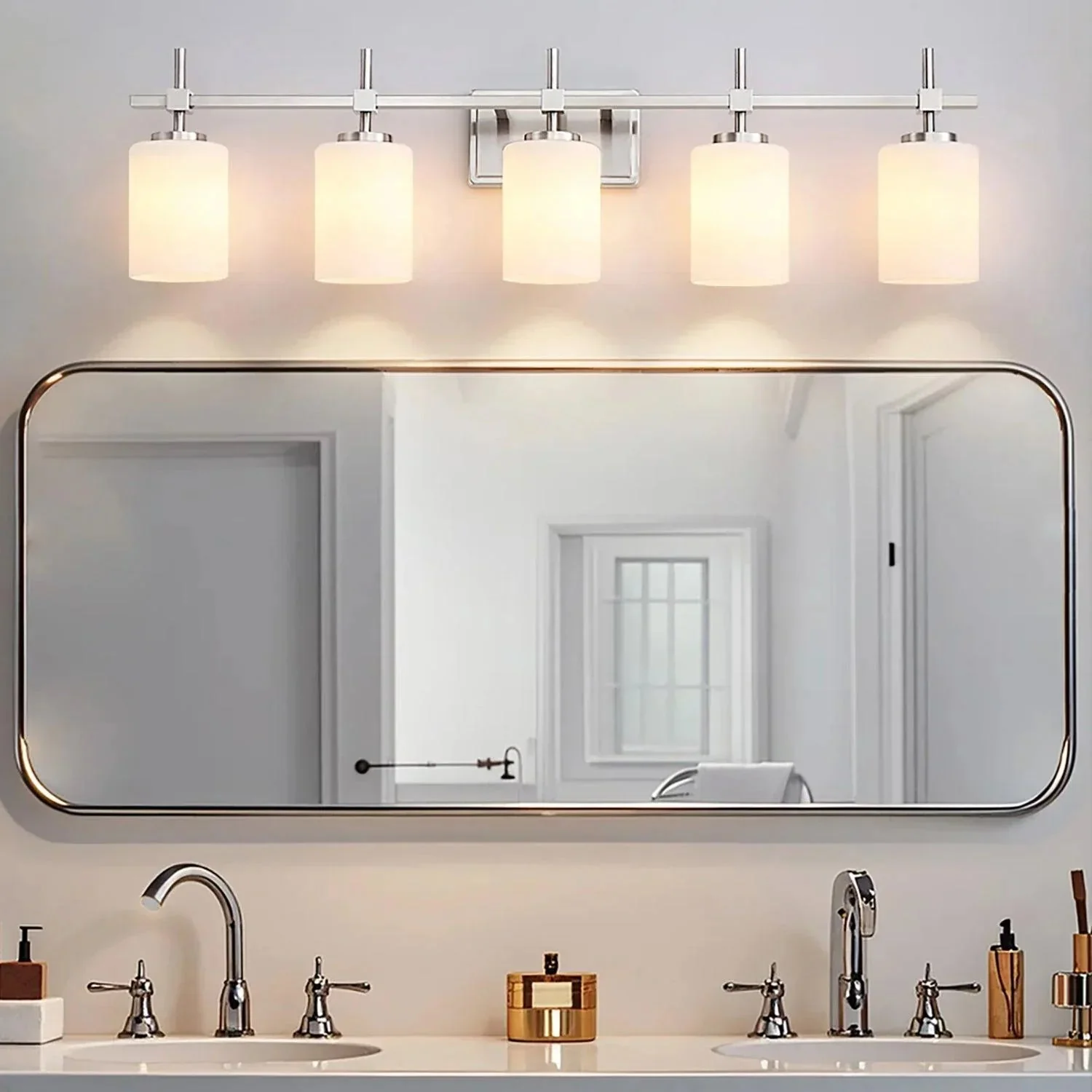 Parrot Uncle Jasper Modern Frosted Glass 5-Light Bathroom Linear Vanity Light - Image 10