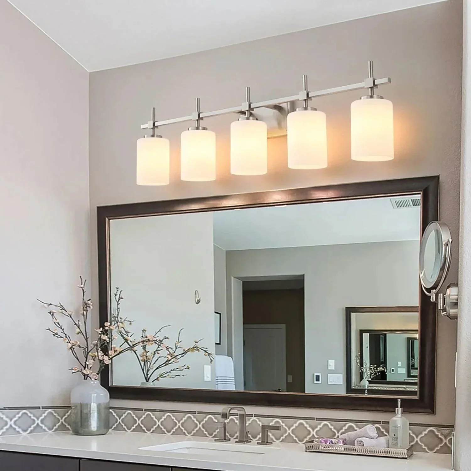Parrot Uncle Jasper Modern Frosted Glass 5-Light Bathroom Linear Vanity Light - Image 11