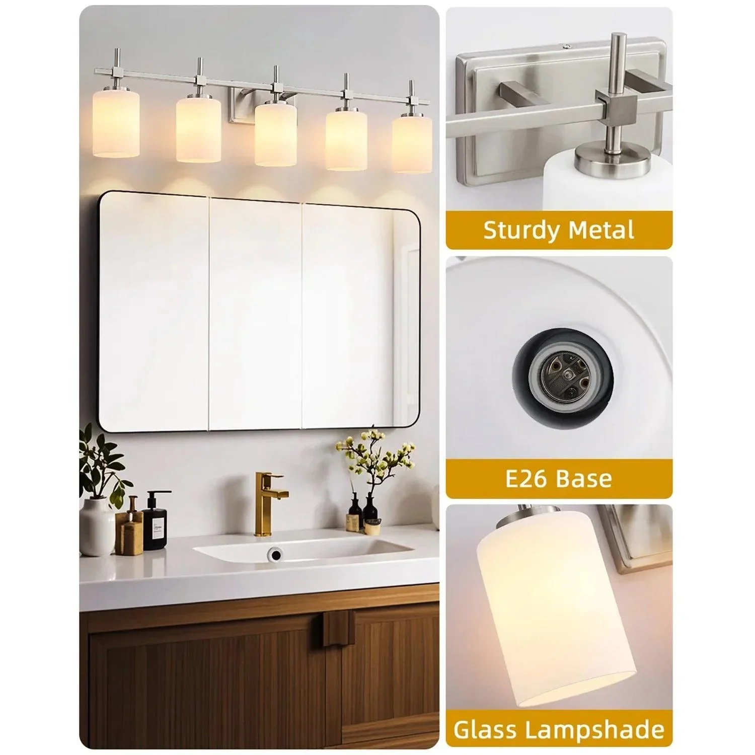 Parrot Uncle Jasper Modern Frosted Glass 5-Light Bathroom Linear Vanity Light - Image 12