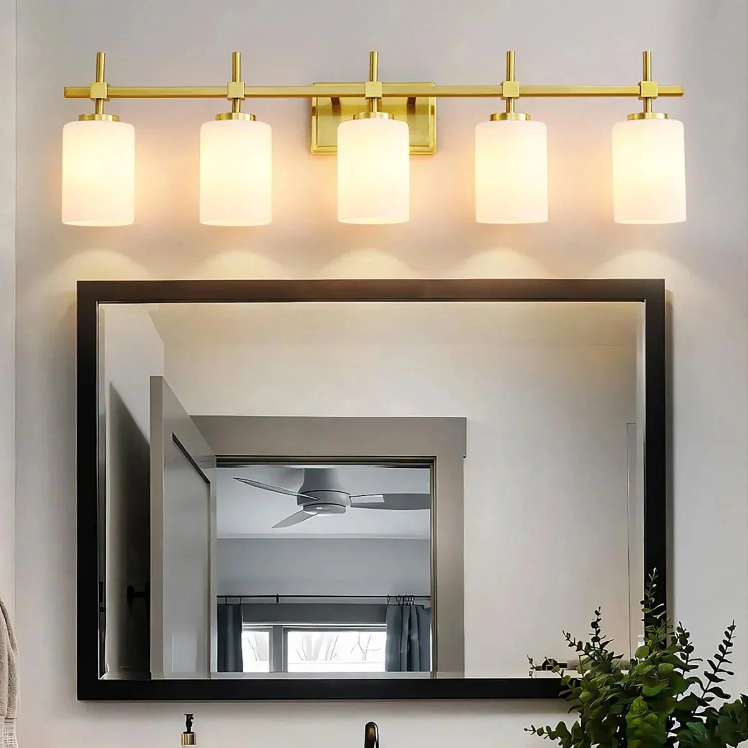 Parrot Uncle Jasper Modern Frosted Glass 5-Light Bathroom Linear Vanity Light - Image 2