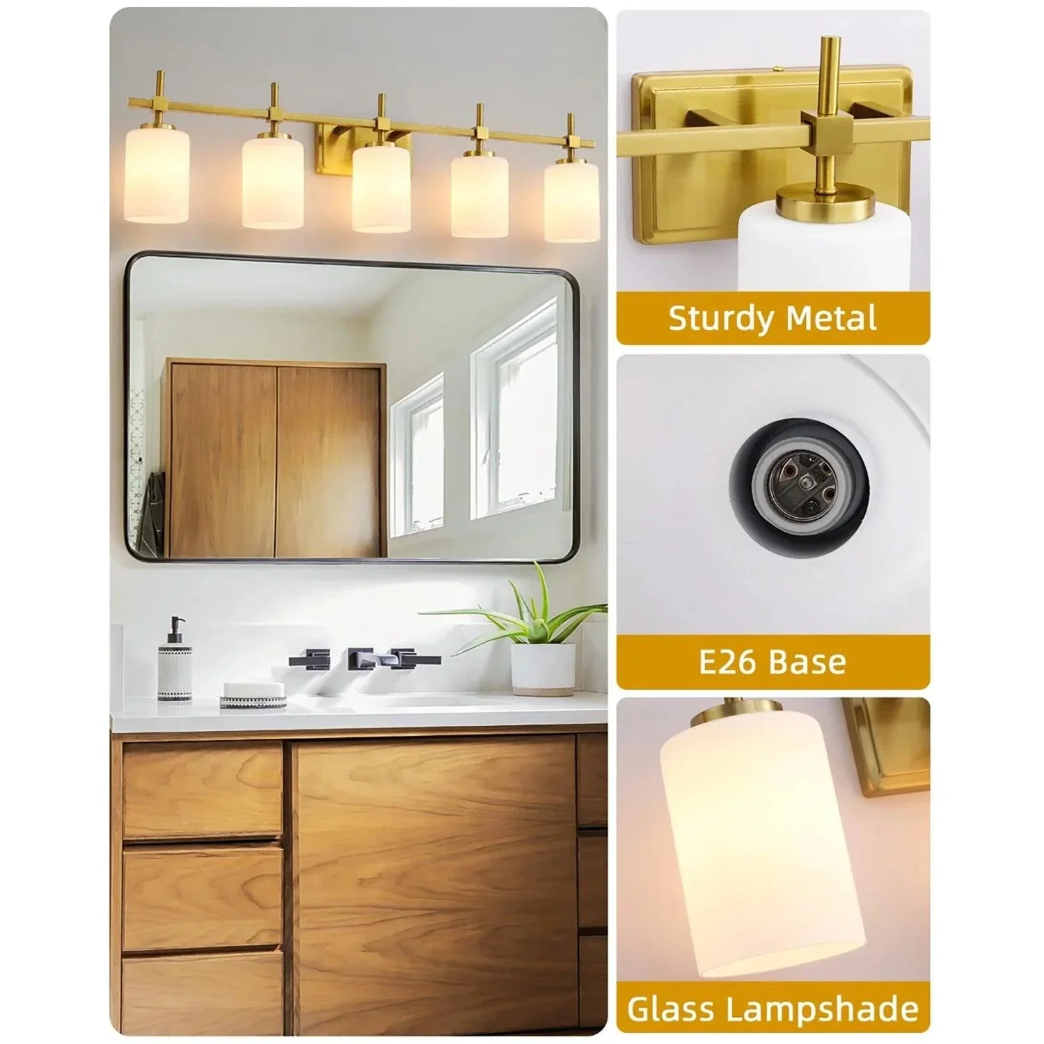 Parrot Uncle Jasper Modern Frosted Glass 5-Light Bathroom Linear Vanity Light - Image 3
