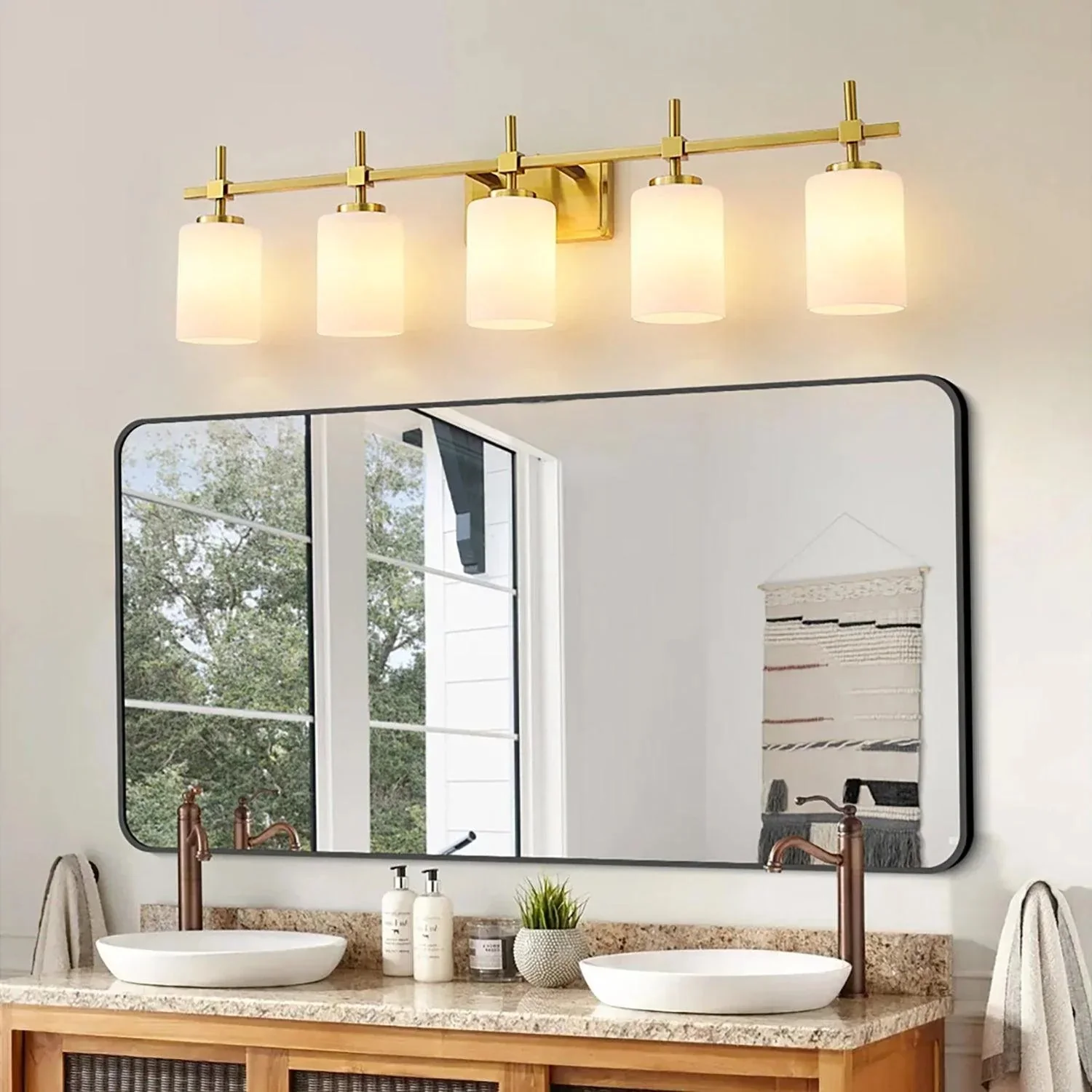 Parrot Uncle Jasper Modern Frosted Glass 5-Light Bathroom Linear Vanity Light - Image 6