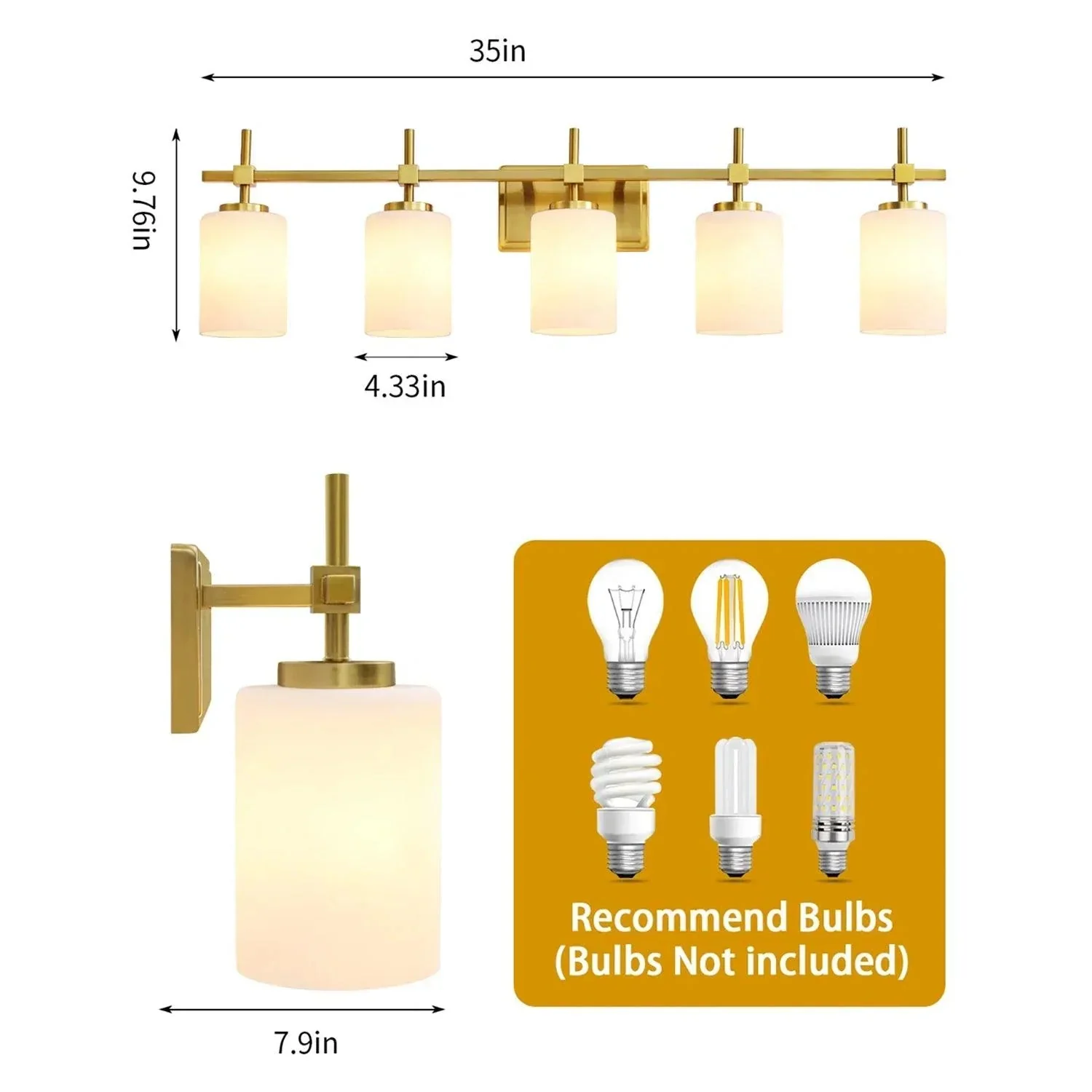 Parrot Uncle Jasper Modern Frosted Glass 5-Light Bathroom Linear Vanity Light - Image 7