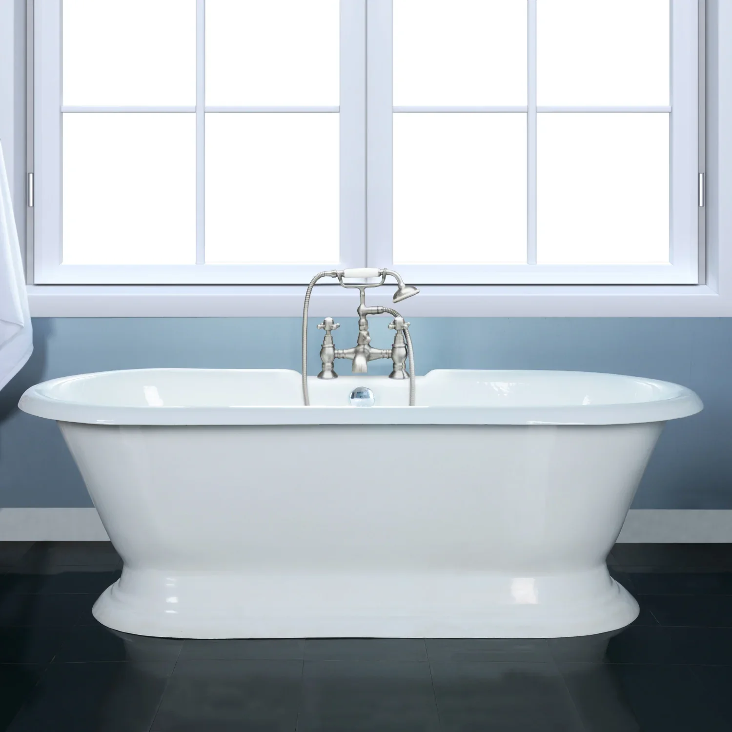Kingston Brass Aqua Eden 72" Cast Iron Oval Double Ended Pedestal Tub (7" Faucet Drillings), White (VCT7D723224) - Image 2
