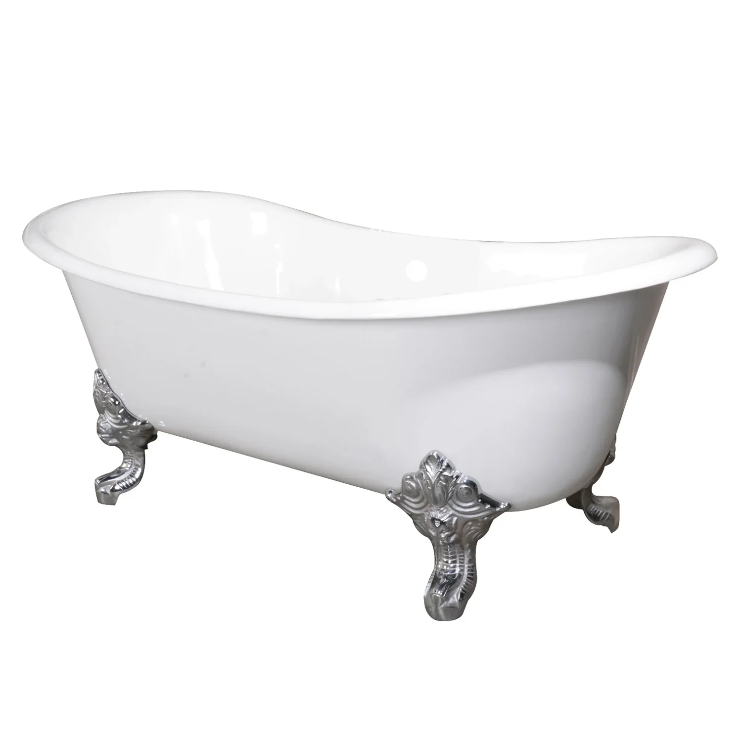 Kingston Brass Aqua Eden 67" Cast Iron Oval Double Slipper Clawfoot Tub (No Faucet Drillings), White/Polished Chrome (VCTNDS6731NL1) - Image 3