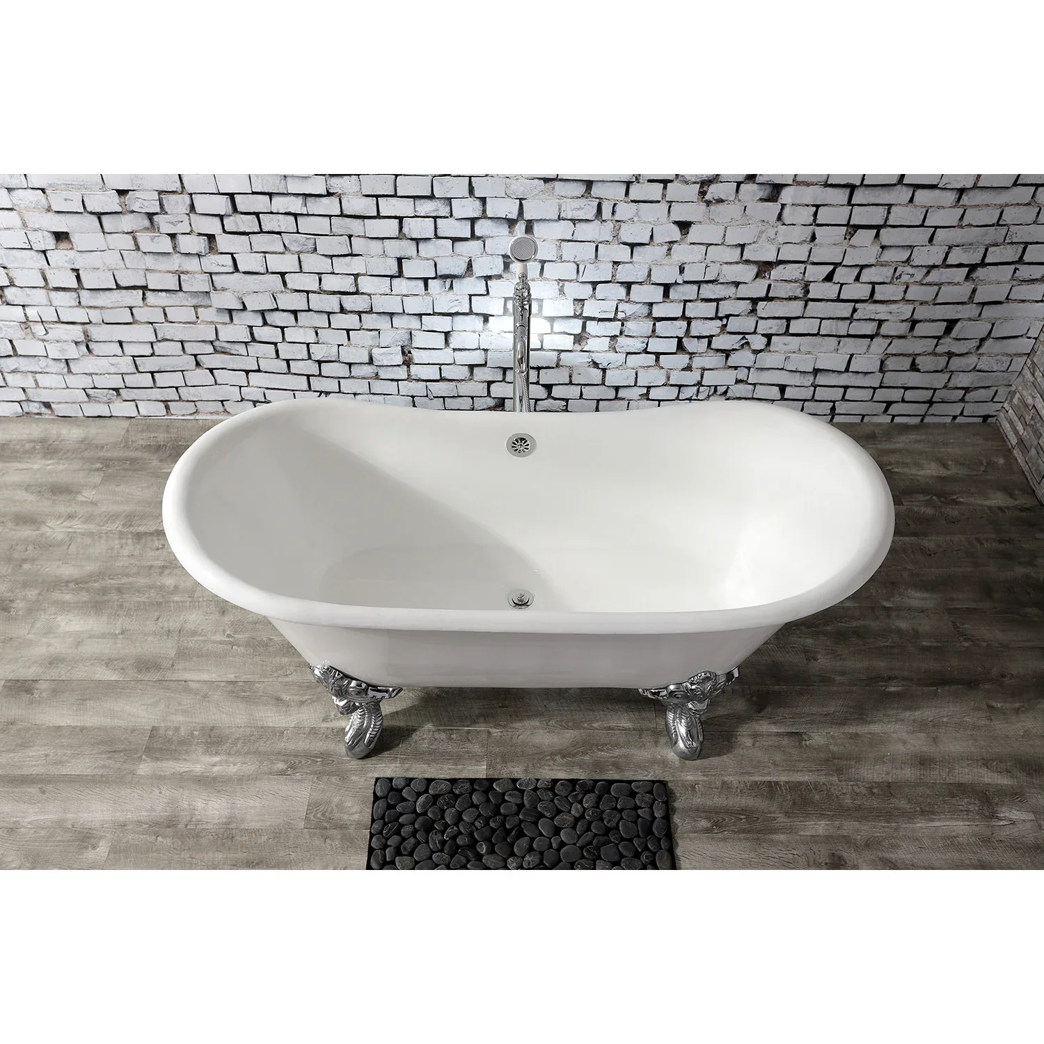 Kingston Brass Aqua Eden 67" Cast Iron Oval Double Slipper Clawfoot Tub (No Faucet Drillings), White/Polished Chrome (VCTNDS6731NL1) - Image 6