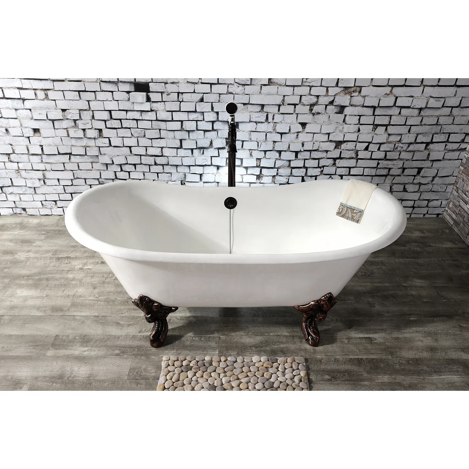 Kingston Brass Aqua Eden 67" Cast Iron Oval Double Slipper Clawfoot Tub (No Faucet Drillings), White/Oil Rubbed Bronze (VCTNDS6731NL5) - Image 3