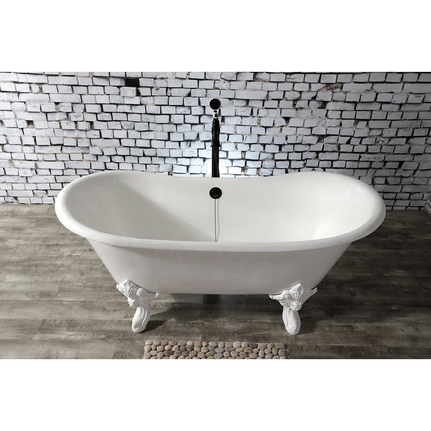 Kingston Brass Aqua Eden 67" Cast Iron Oval Double Slipper Clawfoot Tub (No Faucet Drillings), White (VCTNDS6731NLW) - Image 2