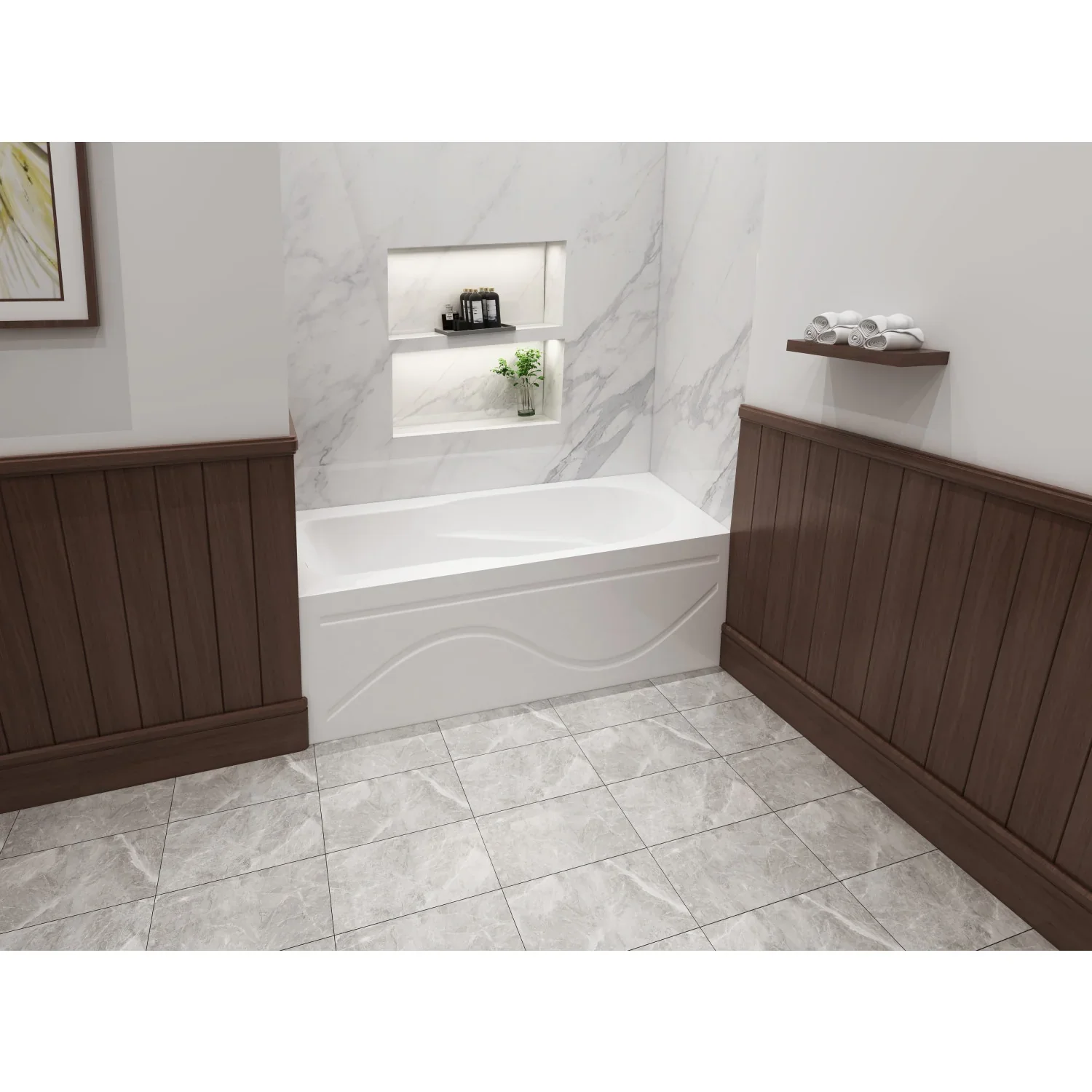 Kingston Brass Aqua Eden 60" Acrylic Rectangular 3-Wall Alcove Tub with Anti Skid and Left Hand Drain Hole, Glossy White (VTAP603216L) - Image 2