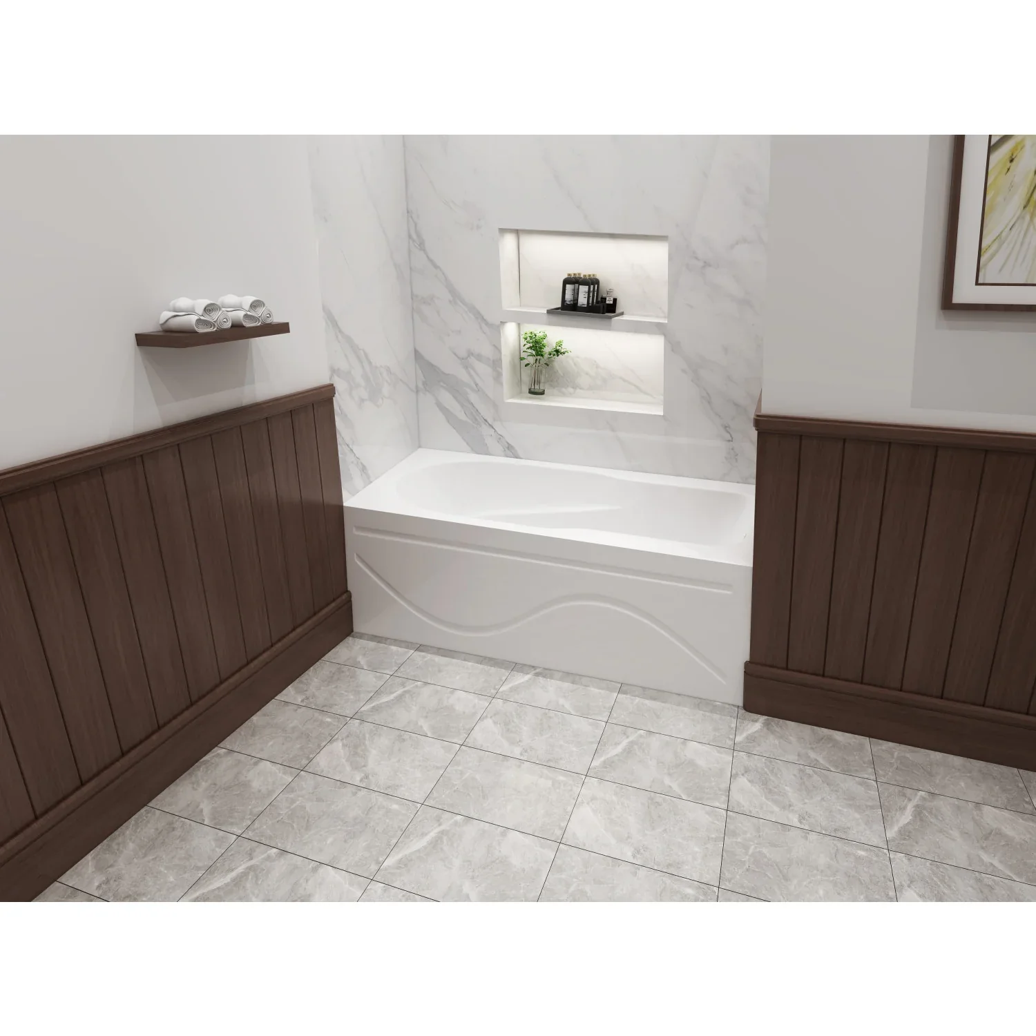 Kingston Brass Aqua Eden 60" Acrylic Rectangular 3-Wall Alcove Tub with Anti Skid and Right Hand Drain Hole, Glossy White (VTAP603216R) - Image 2
