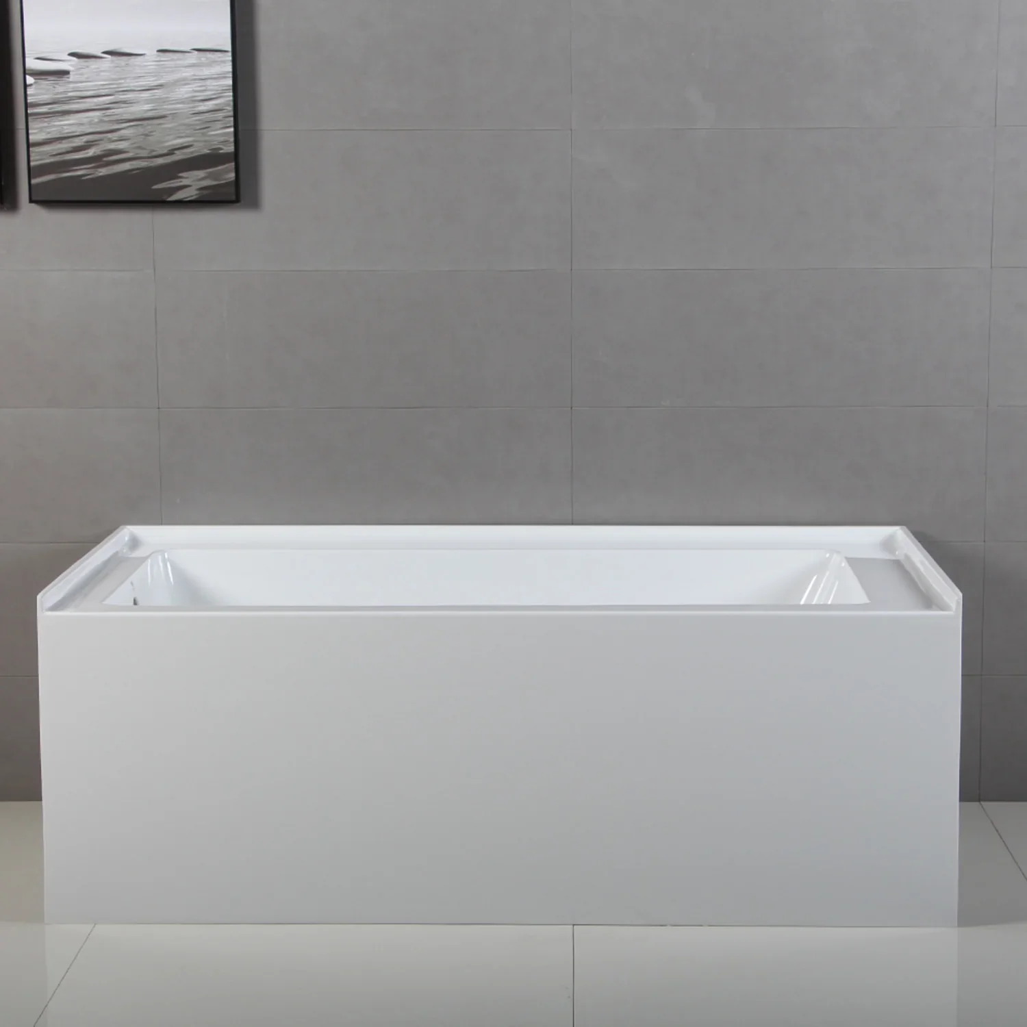 Kingston Brass Aqua Eden 60" Acrylic Rectangular 3-Wall Alcove Tub, Left Hand Drain, Glossy White (VTDE603122L) - Image 3