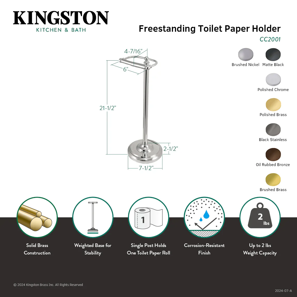 Kingston Brass Vintage Freestanding Toilet Paper Holder, Matte Black (CC2000) - Image 2