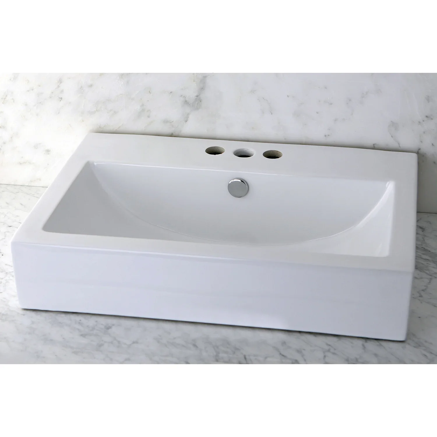 Kingston Brass Century 23-5/8" Ceramic Rectangular Semi-Recessed Vessel Sink (4" Centers), White (EV4318W34) - Image 2