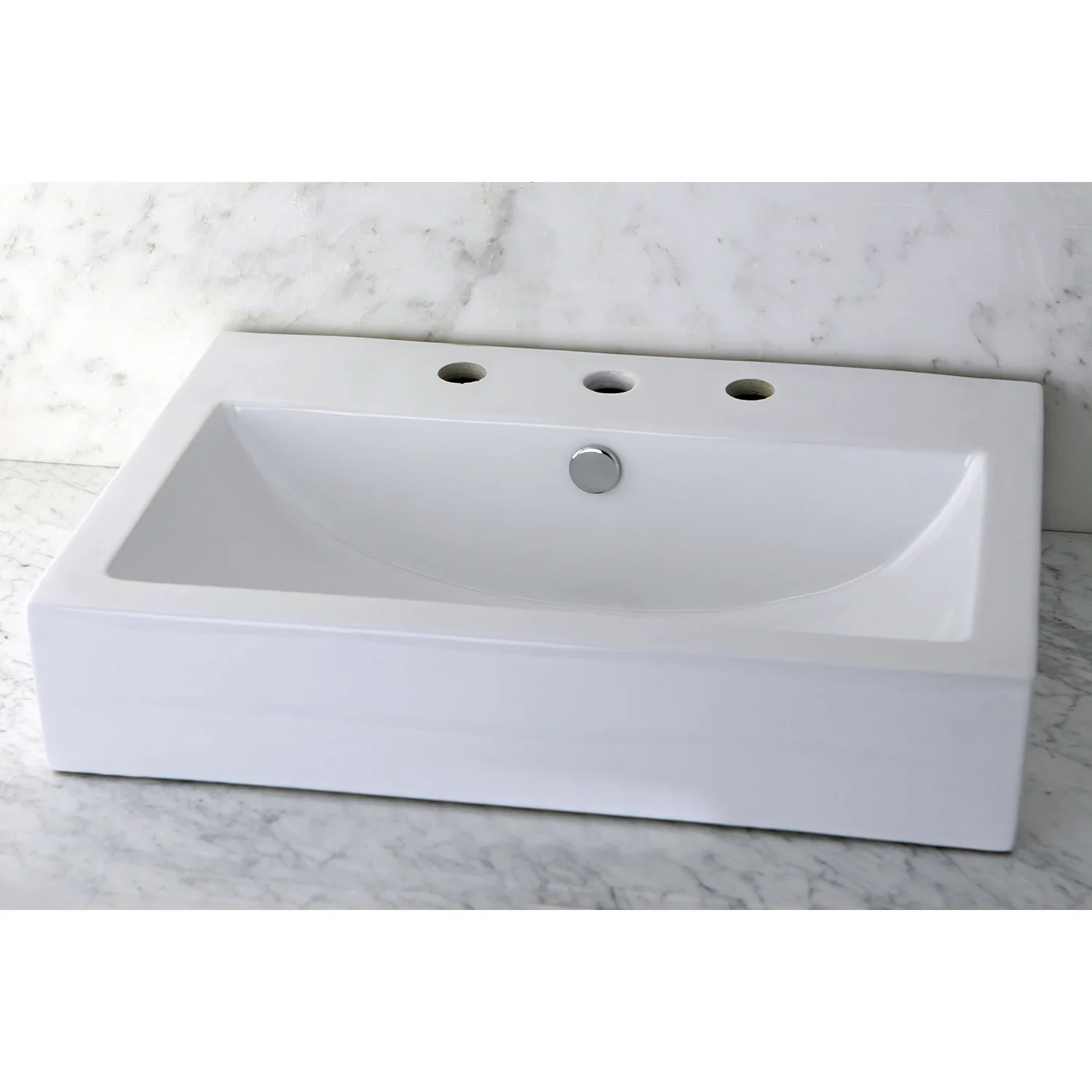 Kingston Brass Century 23-5/8" Ceramic Rectangular Semi-Recessed Vessel Sink (8" Centers), White (EV4318W38) - Image 2