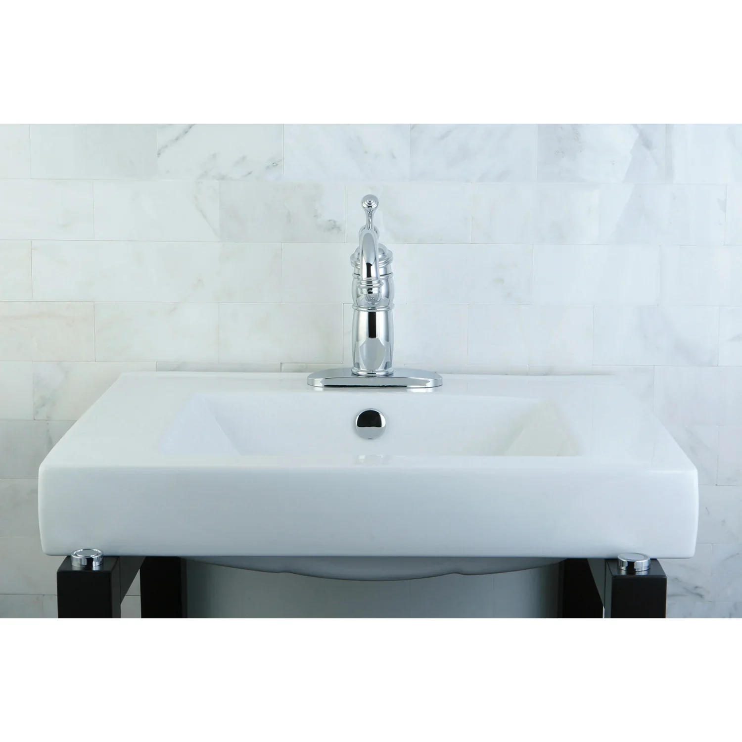 Kingston Brass Mission 23-5/8" Ceramic Rectangular Semi-Recessed Vessel Sink, White (EV9620) - Image 2
