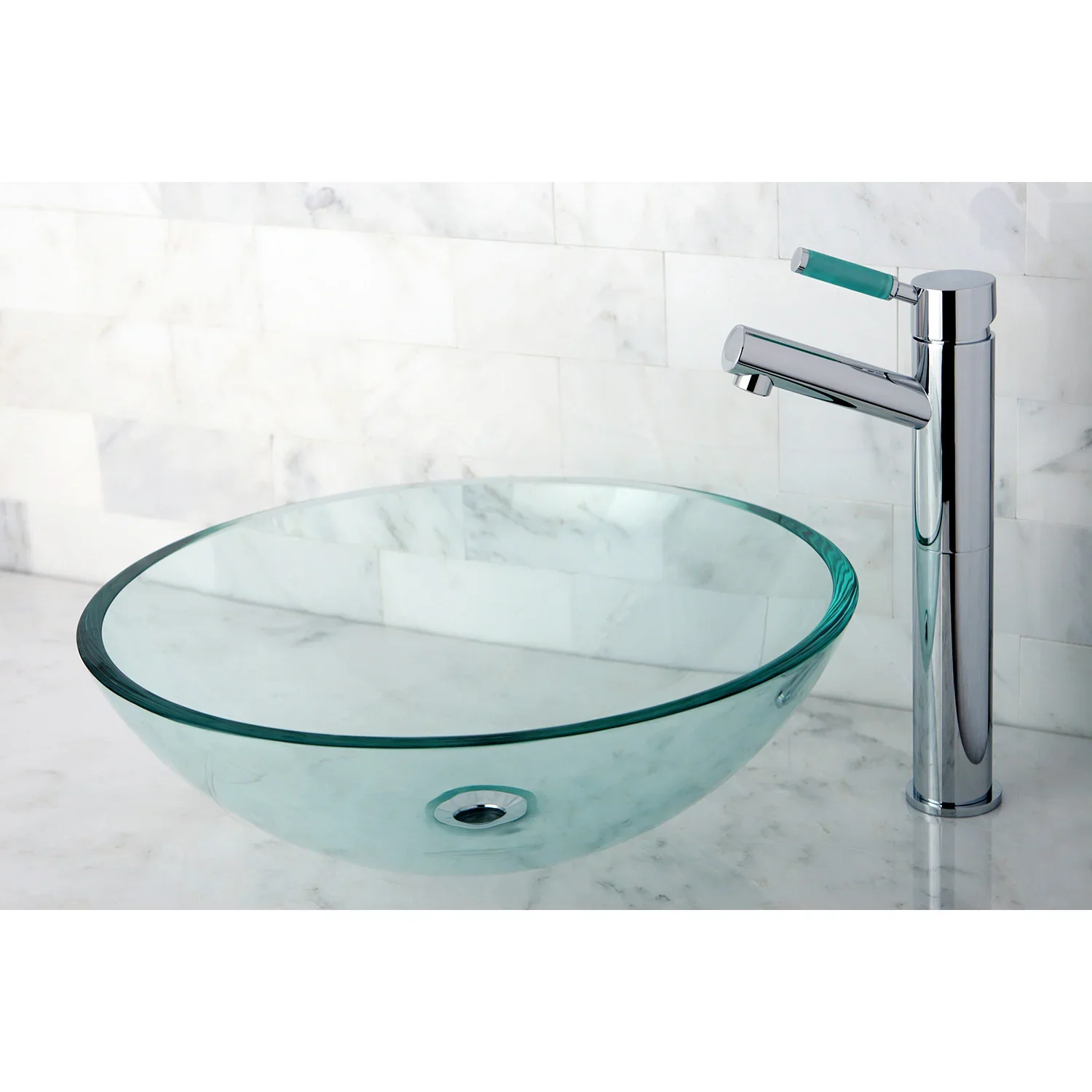 Kingston Brass Fauceture Templeton 16-1/2" Tempered Glass Round Vessel Sink, Crystal Clear (EVSPCC1) - Image 3