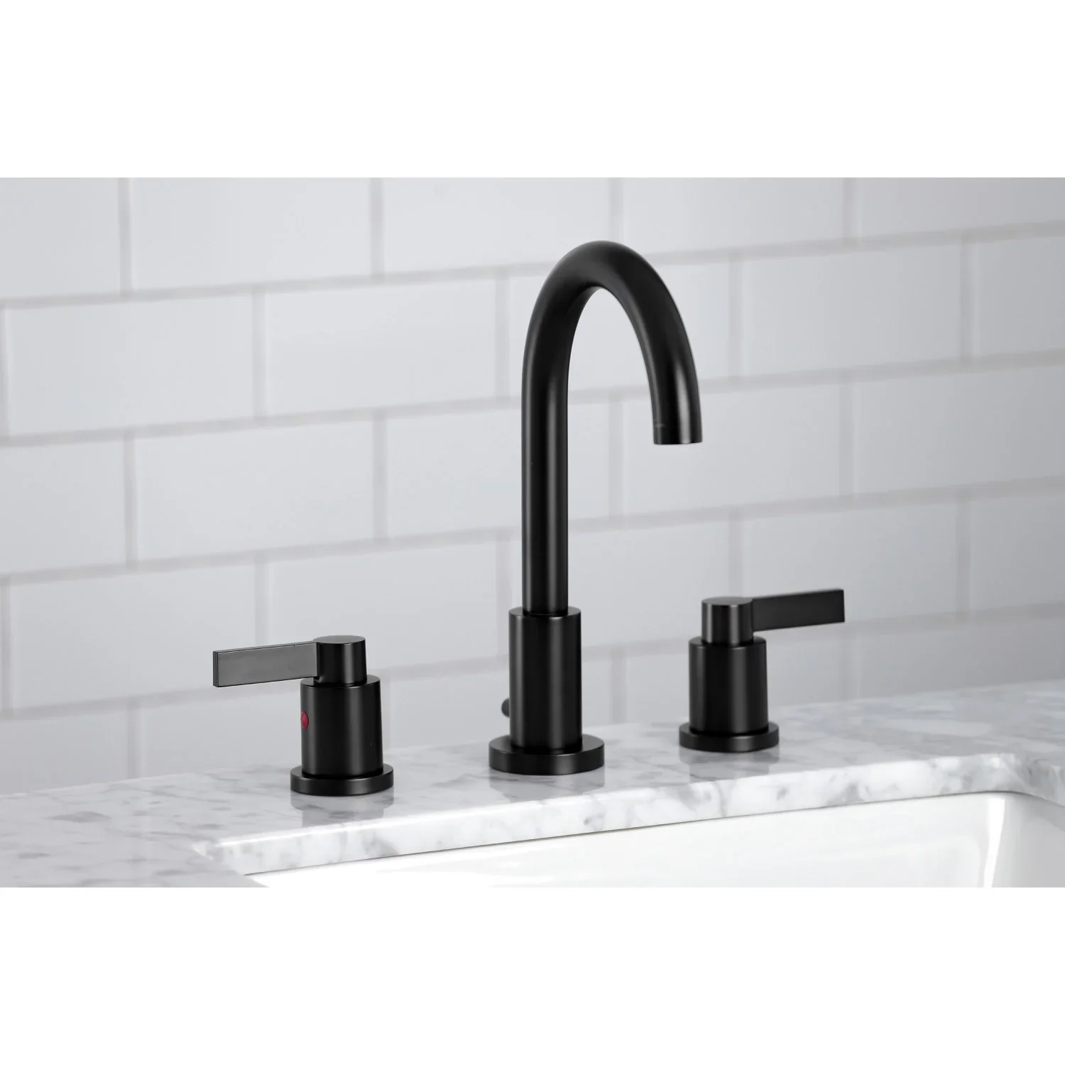 Kingston Brass NuvoFusion Widespread Bathroom Faucet with Brass Pop-Up, Matte Black (FSC8920NDL) - Image 3
