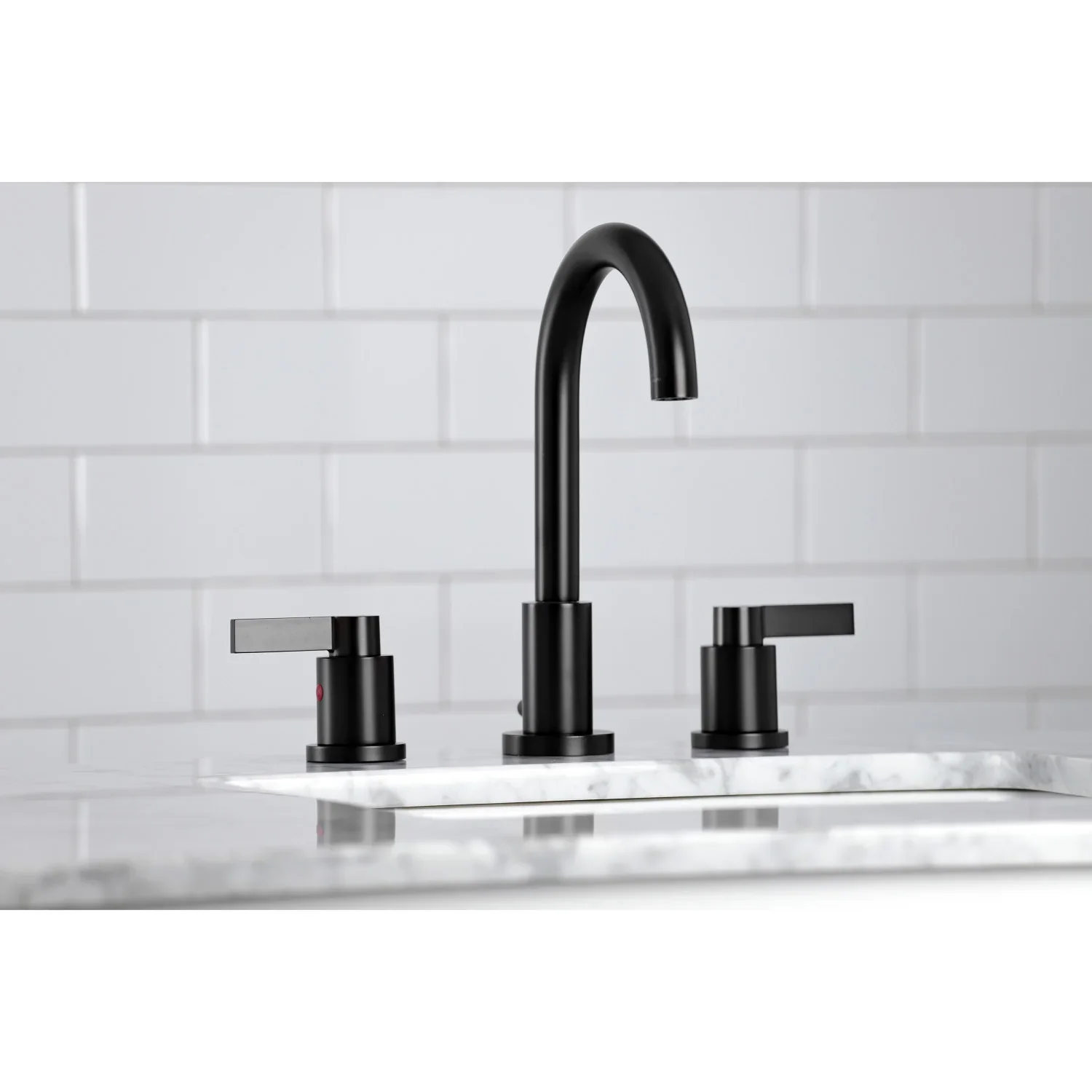 Kingston Brass NuvoFusion Widespread Bathroom Faucet with Brass Pop-Up, Matte Black (FSC8920NDL) - Image 4