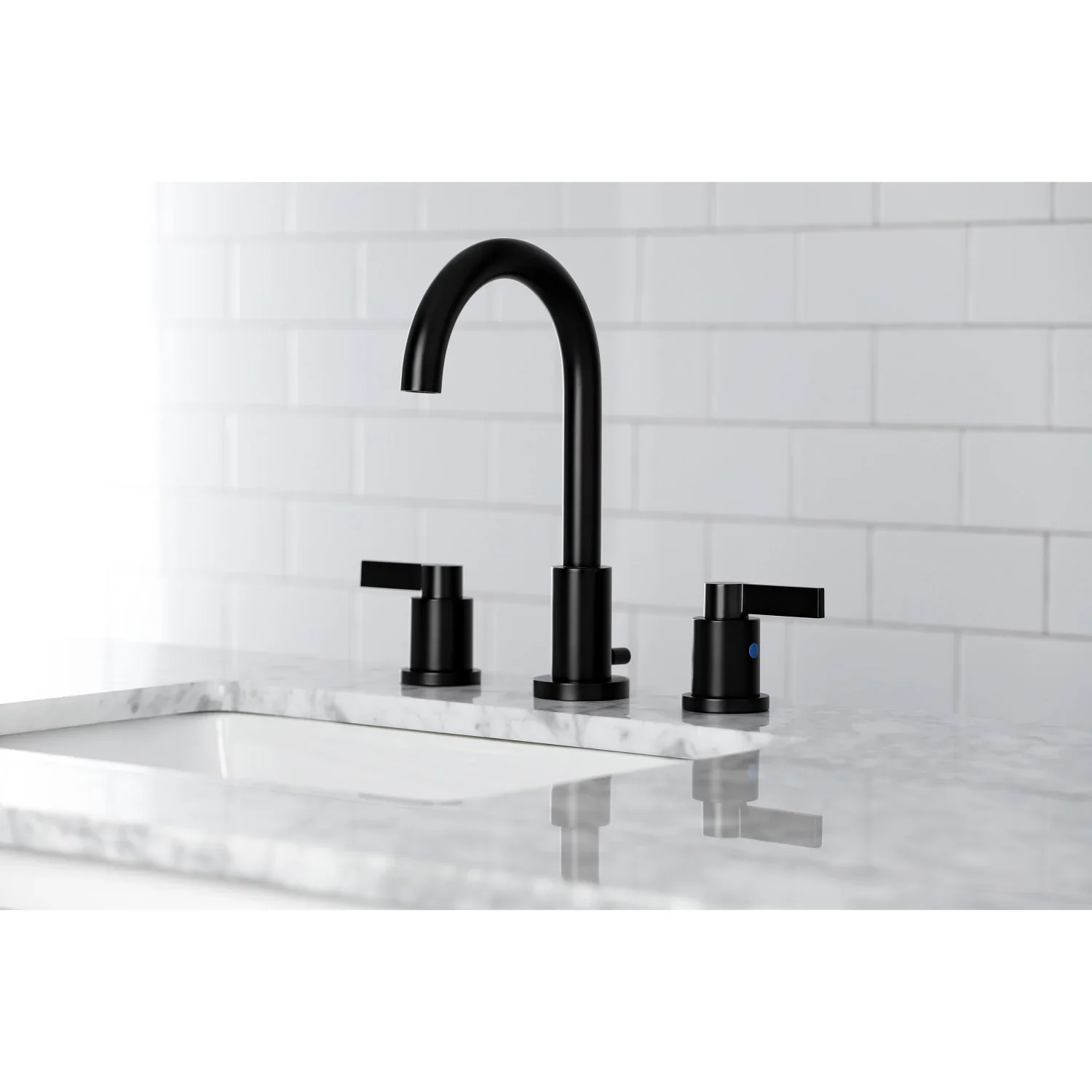 Kingston Brass NuvoFusion Widespread Bathroom Faucet with Brass Pop-Up, Matte Black (FSC8920NDL) - Image 5