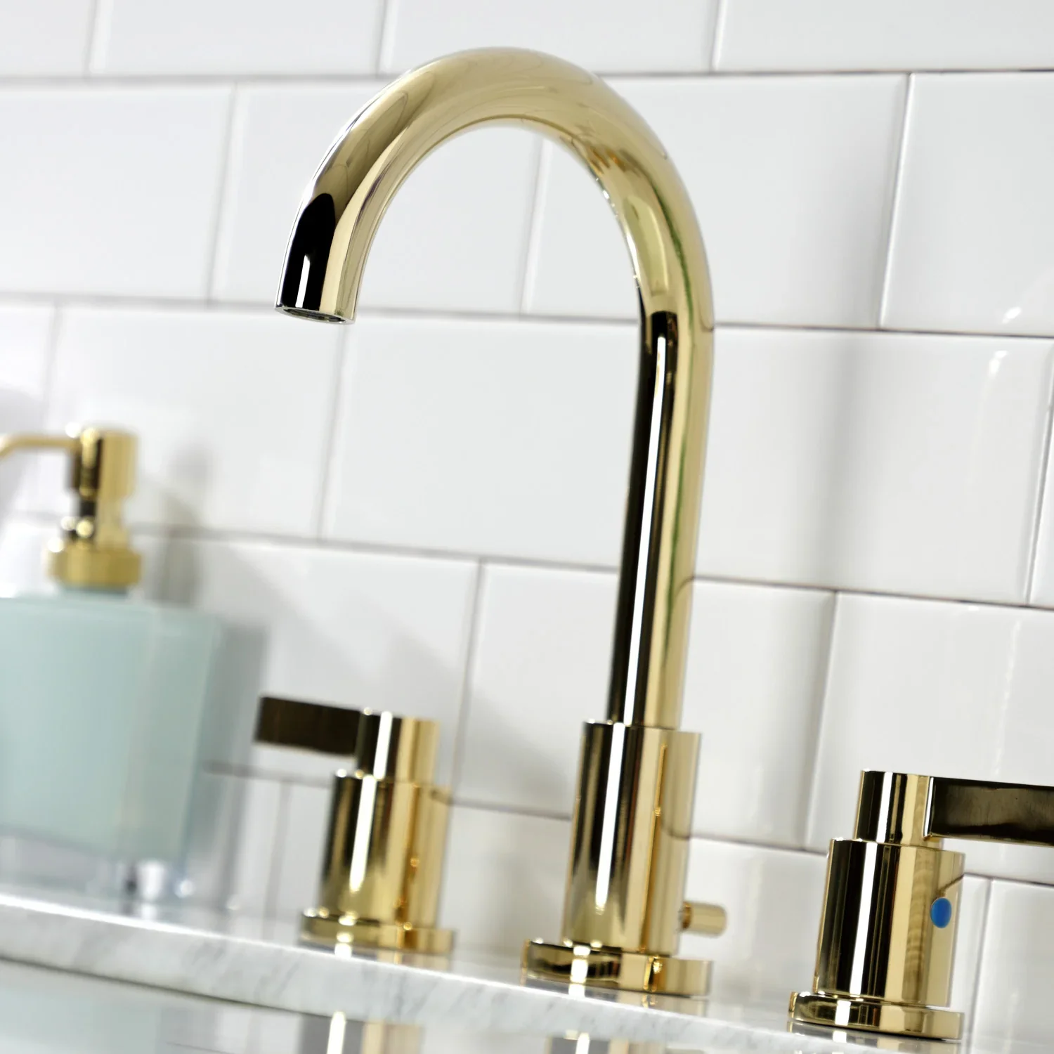 Kingston Brass NuvoFusion Widespread Bathroom Faucet with Brass Pop-Up, Polished Brass (FSC8922NDL) - Image 2