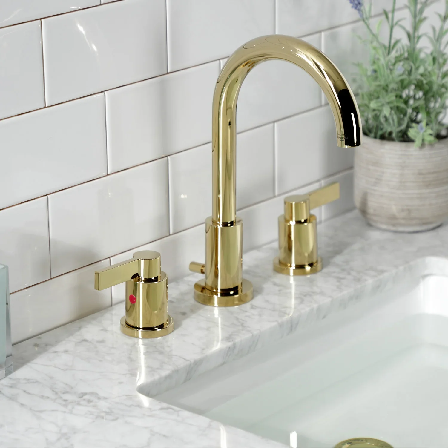 Kingston Brass NuvoFusion Widespread Bathroom Faucet with Brass Pop-Up, Polished Brass (FSC8922NDL) - Image 3