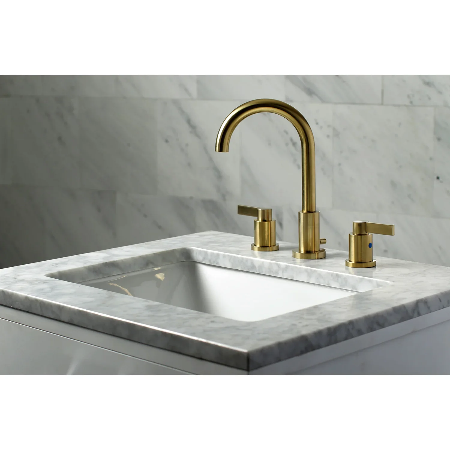 Kingston Brass NuvoFusion Widespread Bathroom Faucet with Brass Pop-Up, Brushed Brass (FSC8923NDL) - Image 2